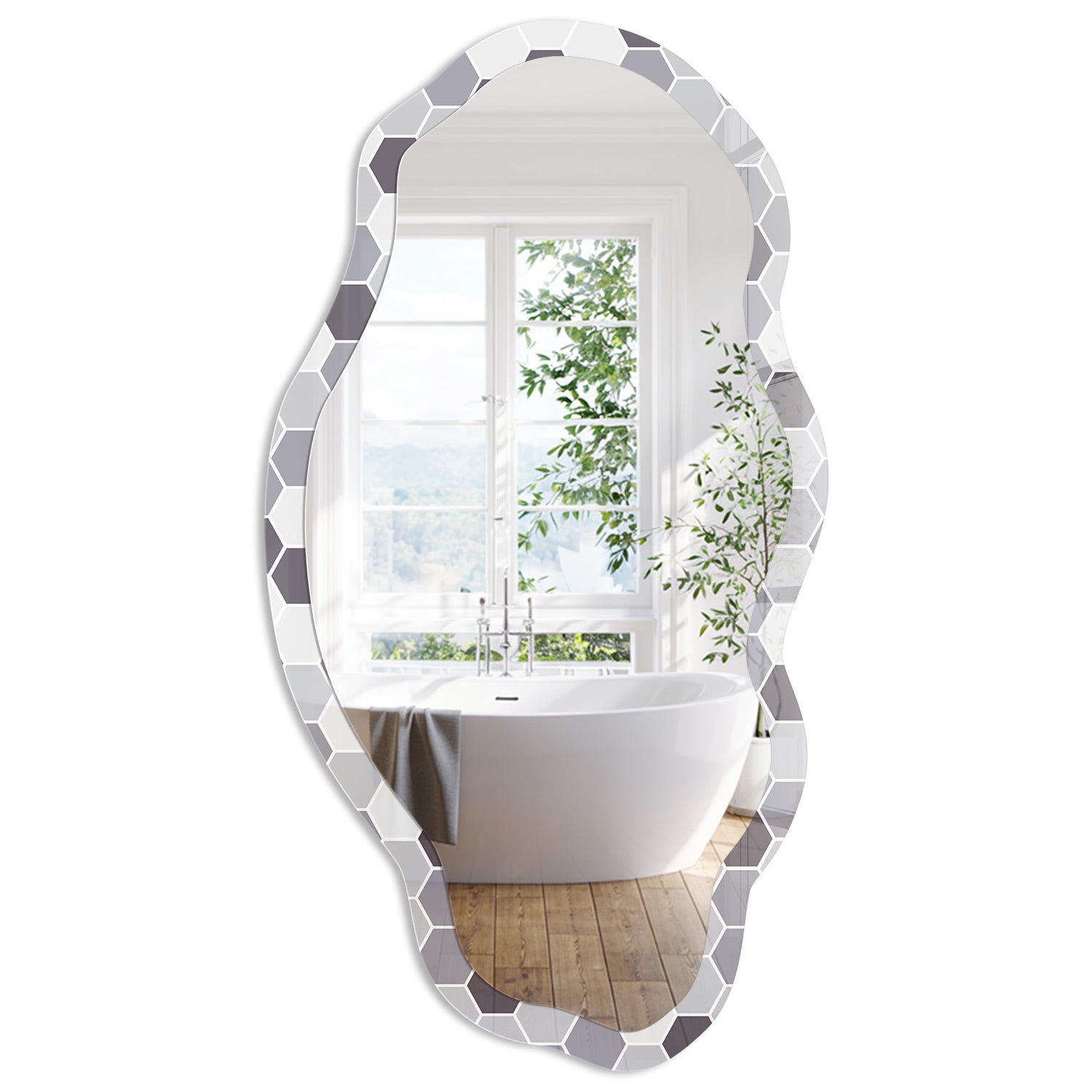 Lustro o Organicznej Formie w Nowoczesnym Stylu | Geometryczna harmonia | 52x97 cm | ArtPrintCave