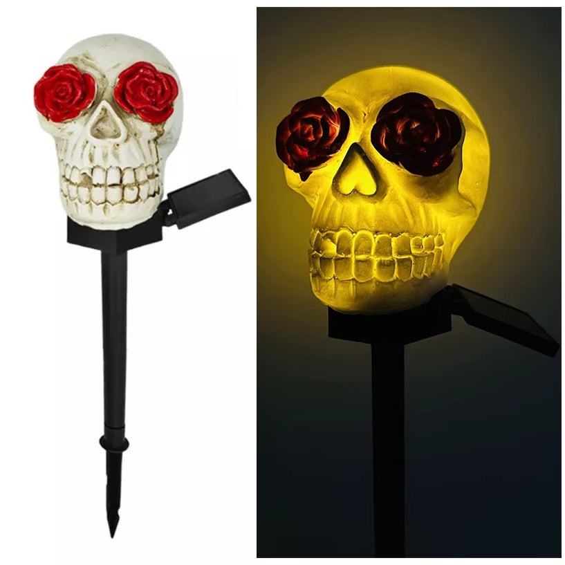 Dekoracje halloweenowe na zewnątrz, lampa solarna w kształcie czaszki, wodoodporne, solarne lampy dekoracyjne na Halloween (1 sztuka)