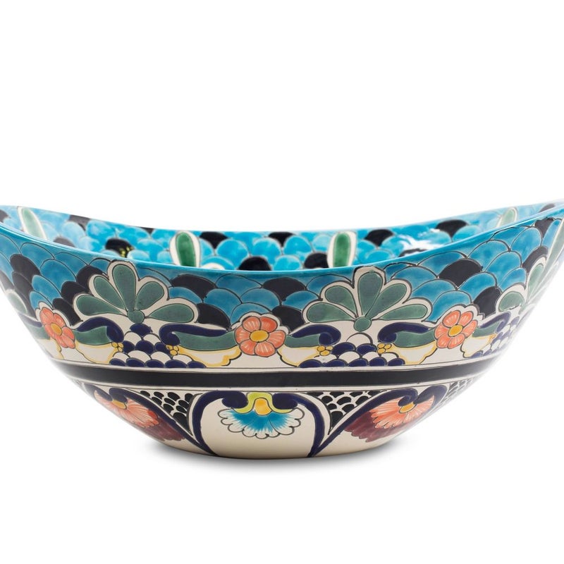 Meksykańska ceramiczna umywalka nablatowa La Reina – owalna umywalka wolnostojąca 46 x 38 x 15 cm | Umywalka Talavera z wzorami do łazienki