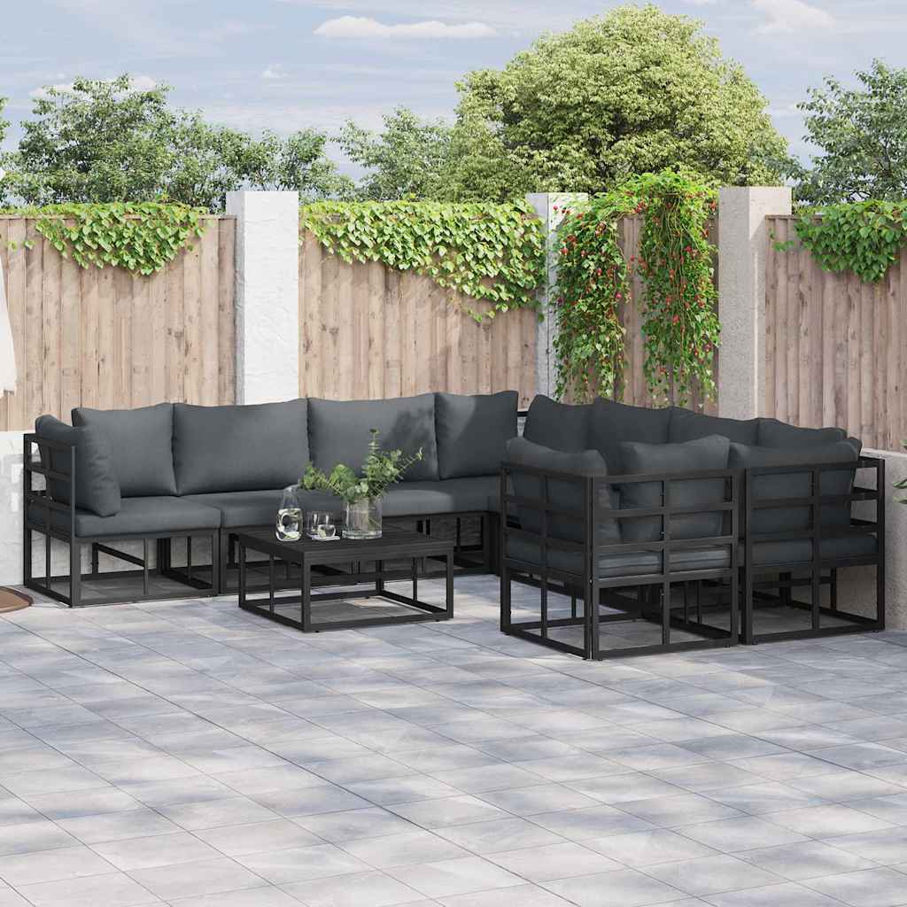 Zestaw Sof na Ogród z poduszką 8 pcs Czarny Stal vidaXL