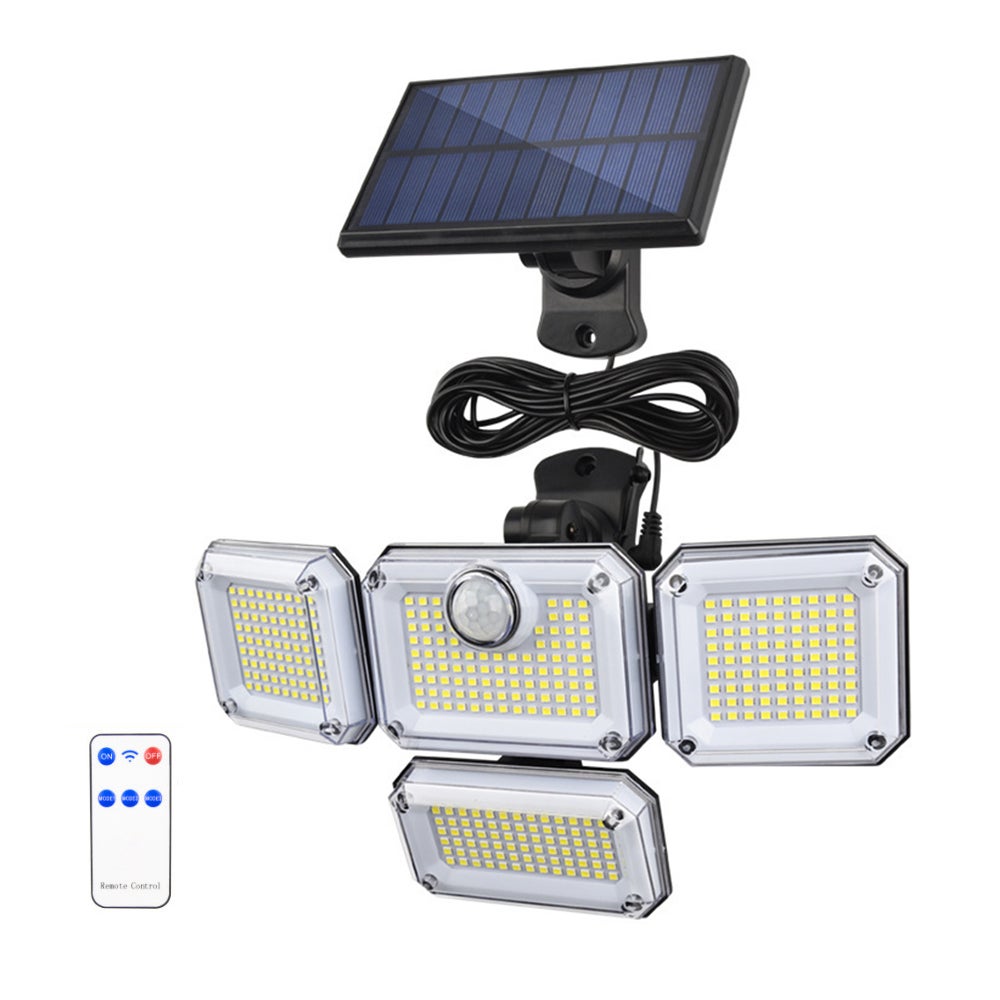 Biała lampa solarna 333LED, kinkiet solarny do ogrodu, dzielona transgraniczna lampa zewnętrzna z czujnikiem ruchu
