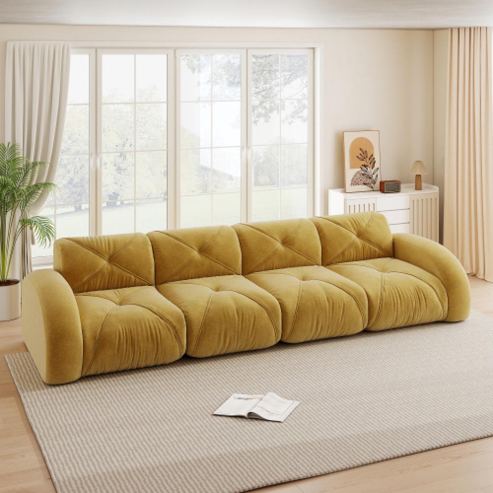 Sofa bezramowa, modułowa sofa 4-osobowa, pianka 32D o wysokiej gęstości, wygodna tkanina szenilowa, konstrukcja antypoślizgowa, nie wymaga montażu.