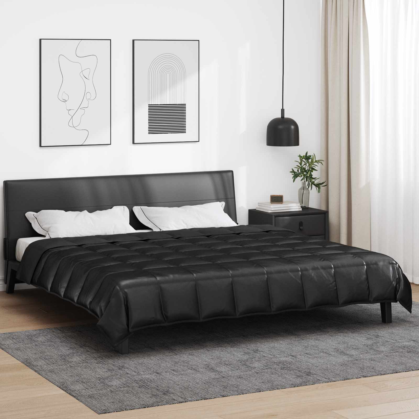 Kołdra na cały rok Czarny 220 x 260 cm Satyna i Mikrofibra vidaXL