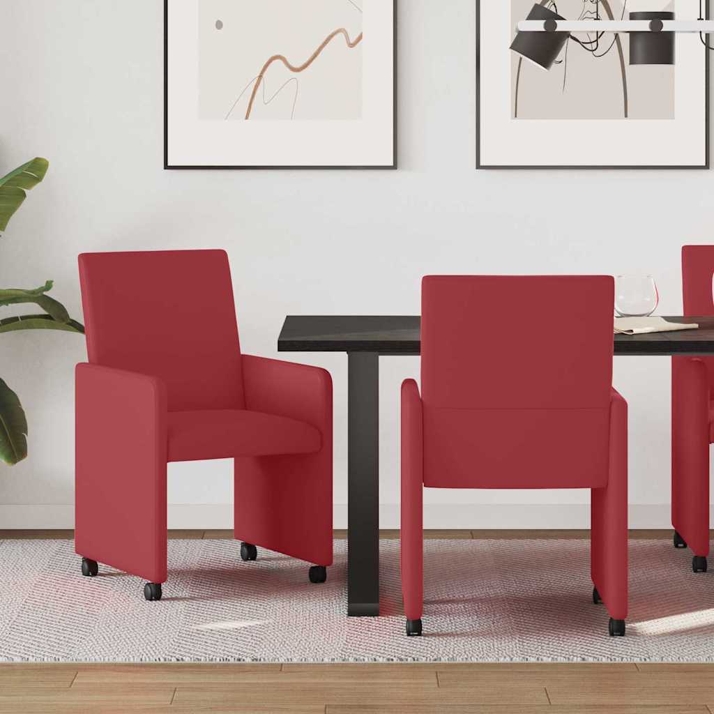 Krzesełka jadalne na kółkach z kółkami 2 pcs czerwone wino vidaXL