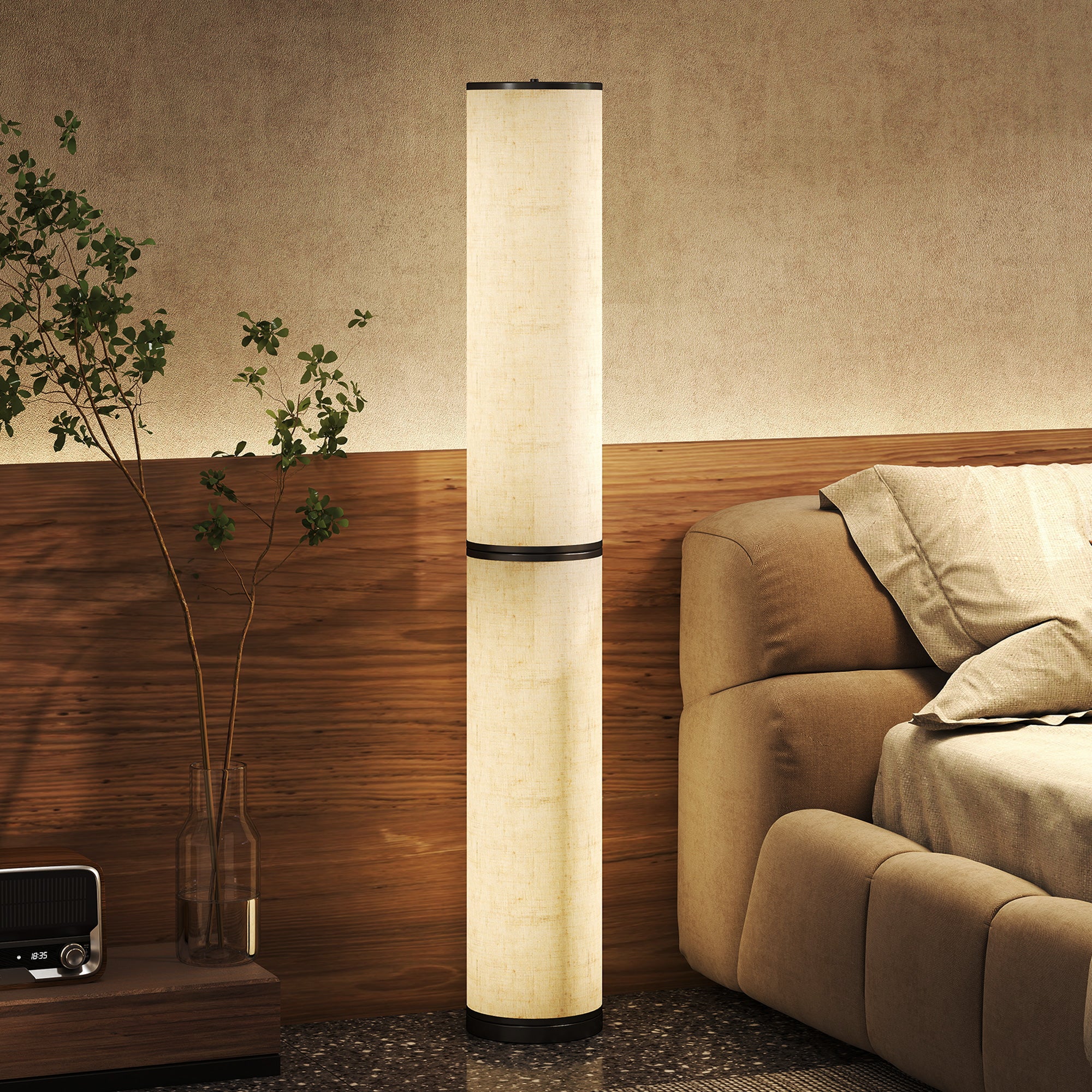Lampa podłogowa z pilotem i regulacją temperatury barwowej (3000-6000K), abażur materiałowy, Ø20 x 135 cm, kolor beżowy