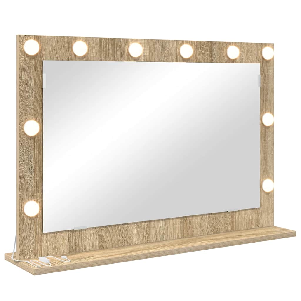 Lustro do Toaletki Prostokątne z Oświetleniem LED 80x55 cm Dąb Sonoma