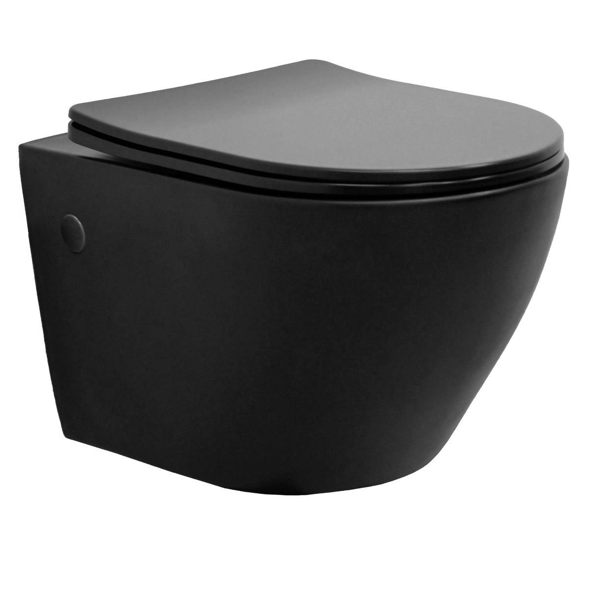 Wisząca toaleta ceramiczna czarna matowa krótka 49 cm bez krawędzi z deską Softclose