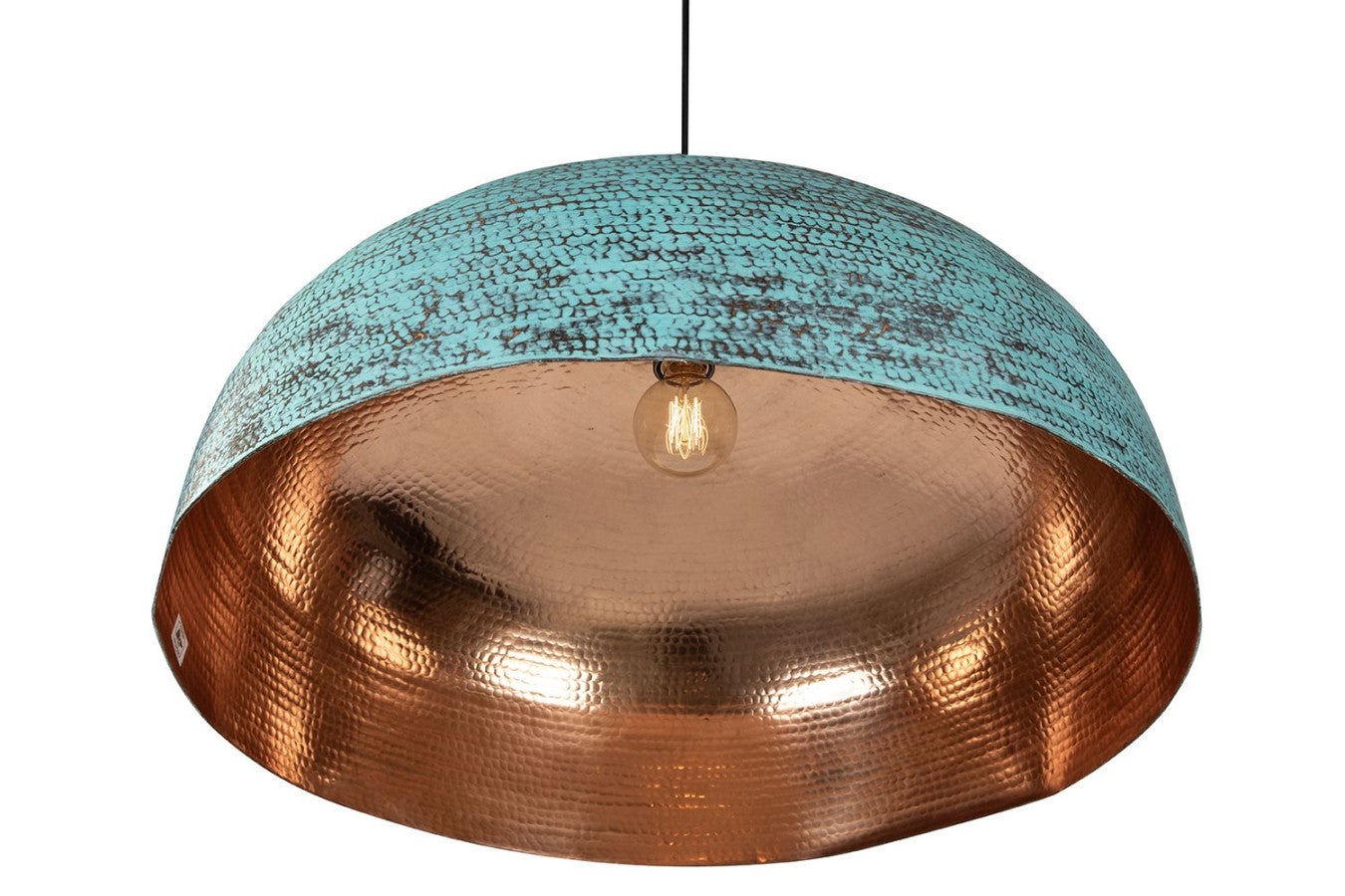 Ręcznie wykonana lampa wisząca z miedzi z Meksyku Sandia Verde XXL – Lampa sufitowa vintage ręcznie wykonana | Kinkiet sufitowy zielony 70x30 cm