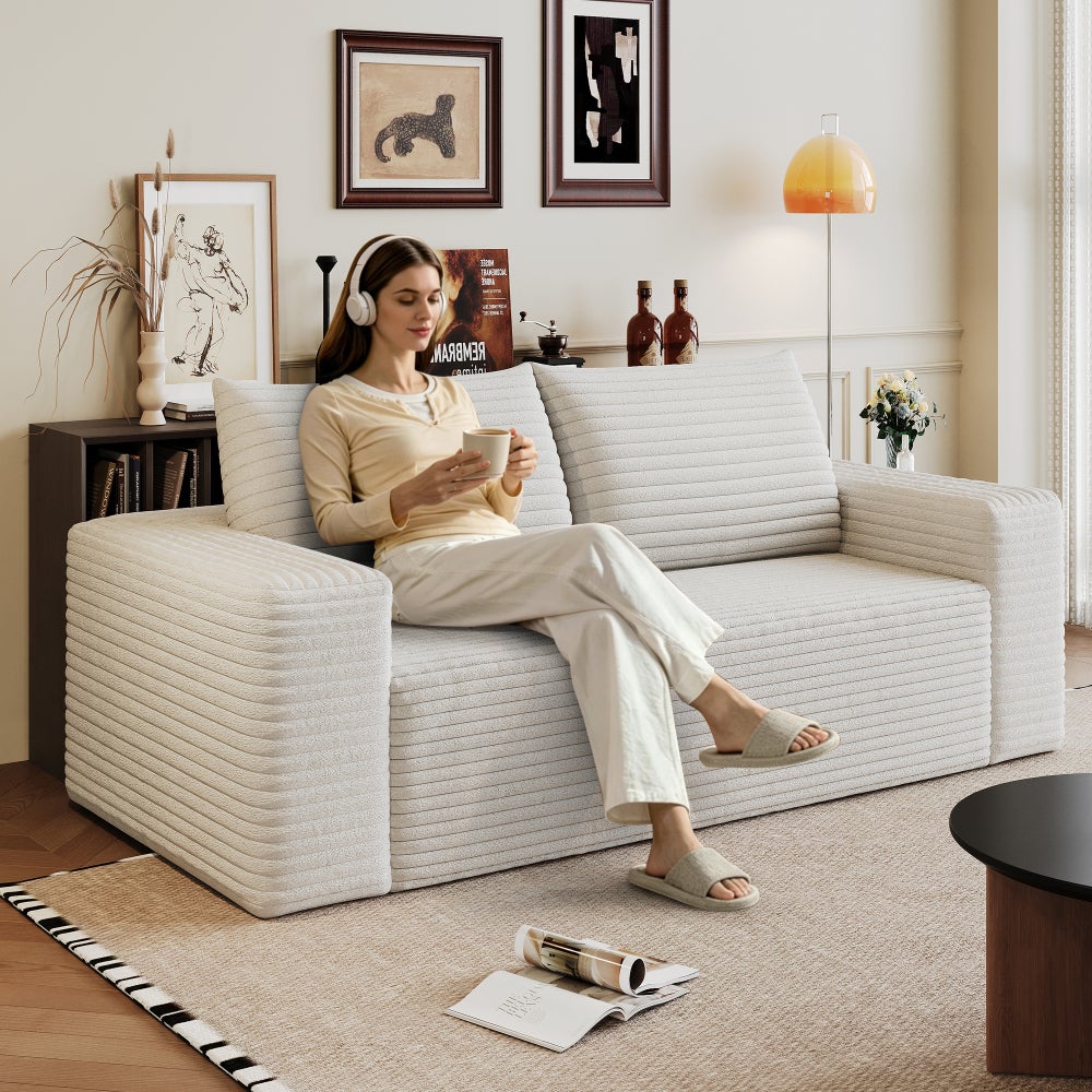 Sofa 3-osobowa 180 cm z weluru żebrowanego , głębokie siedzisko, modułowa pianka, kompresowana, bez montażu