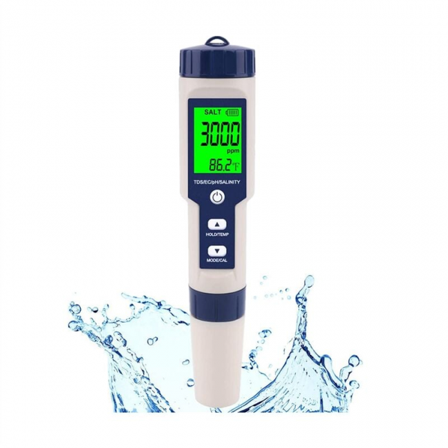 Wysokiej precyzji 5-w-1 tester zasolenia wody morskiej, wodoodporny zestaw testowy IP67