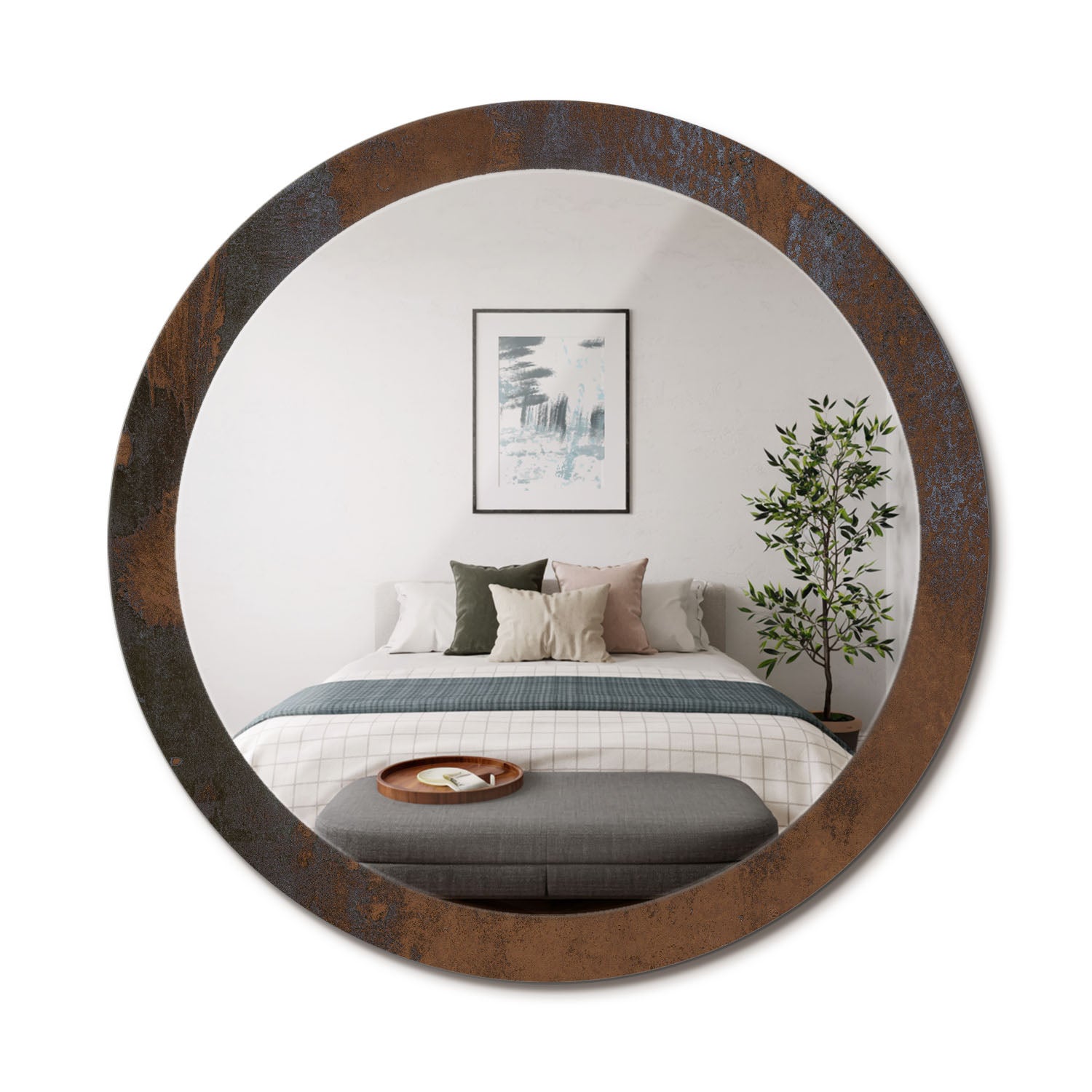 Okrągłe lustro designerskie z hartowanego szkła Metaliczny rustykalny - 90 cm - ArtPrintCave
