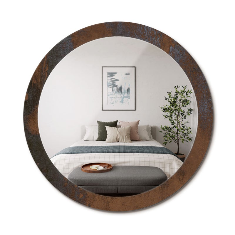 Okrągłe lustro designerskie z hartowanego szkła Metaliczny rustykalny - 90 cm - ArtPrintCave