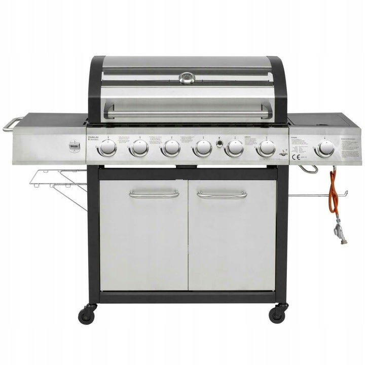 GRILL GAZOWY EL FUEGO LONG BEACH 6+1 DUŻY ŻELIWNY RUSZT 86x42cm Z SZYBĄ !
