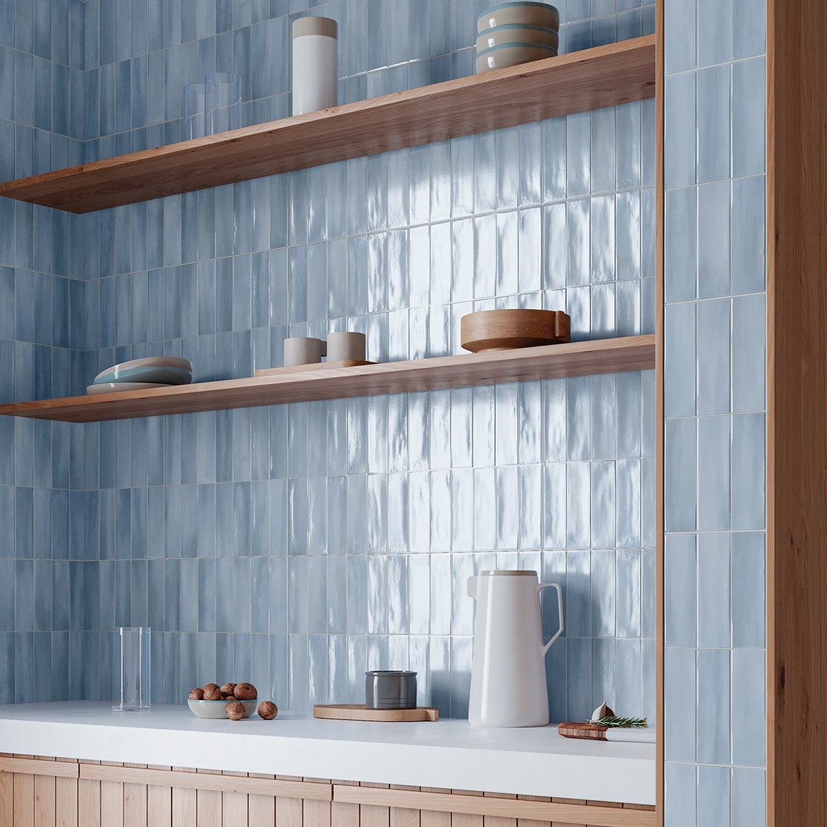 Gres szkliwiony hiszpański Gayafores DECO ALLURE BLUE błyszczący 32x62,5 gat. I