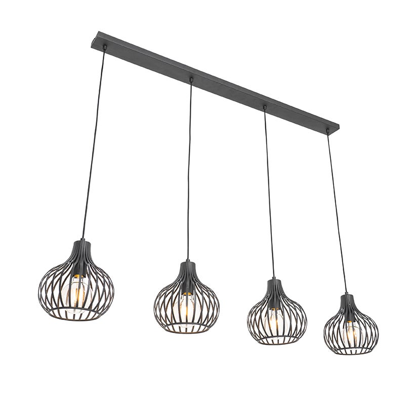 Qazqa nowoczesny lampa wisząca z kloszem (4 punkty) do stołu jadalnego - Saffira - czarny, okrągły, max. 60w, e27, z 4 punktami