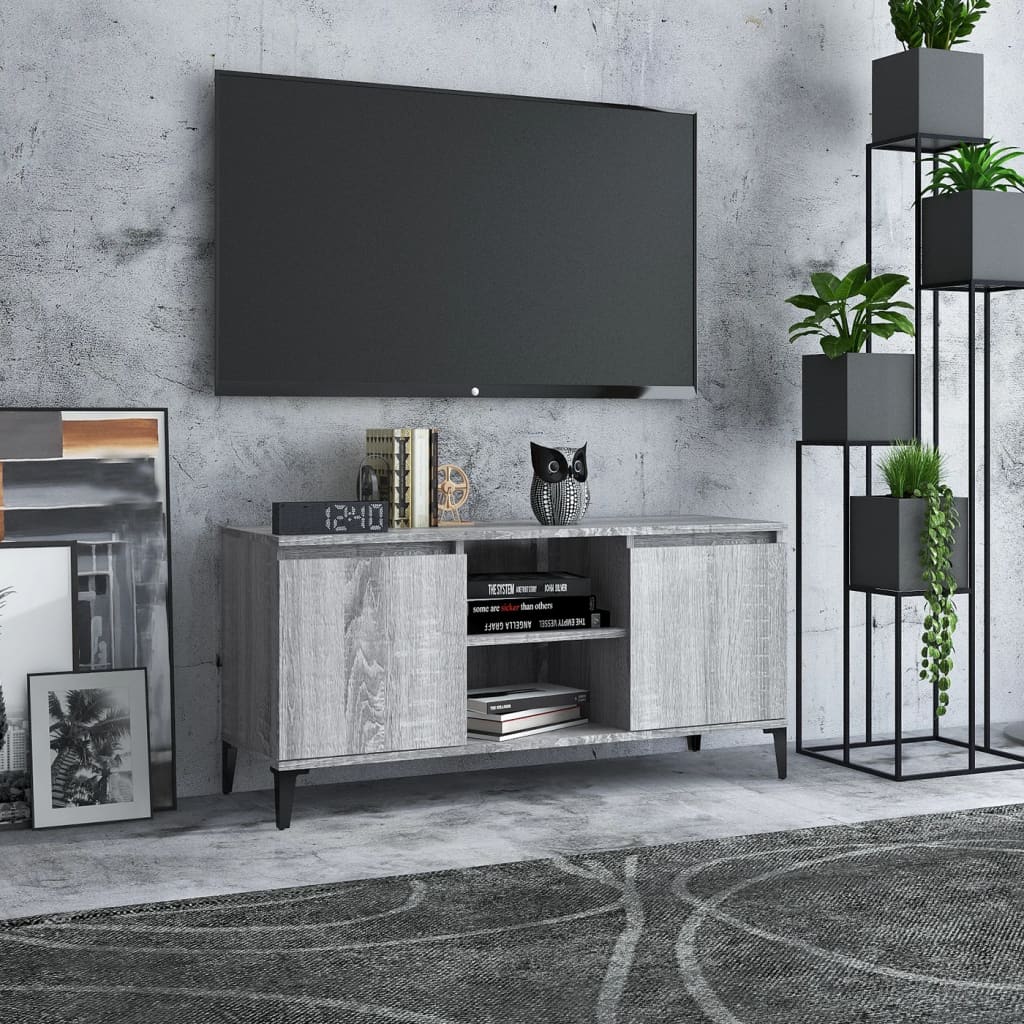 Szafka TV, metalowe nóżki, szary dąb sonoma, 103,5x35x50 cm vidaXL