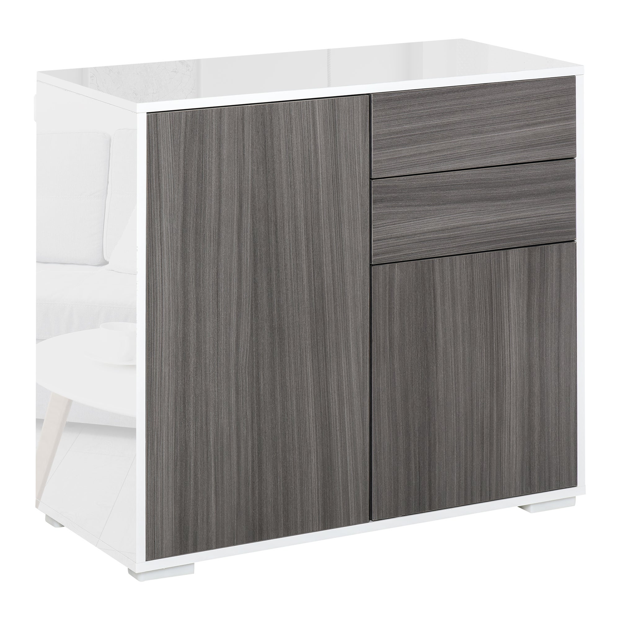 Szafka 2-szufladowa z 2 drzwiami, otwierana metodą push-open, 2 szuflady, 2 drzwi, do przechowywania w domu i biurze, 79 x 36 x 74 cm