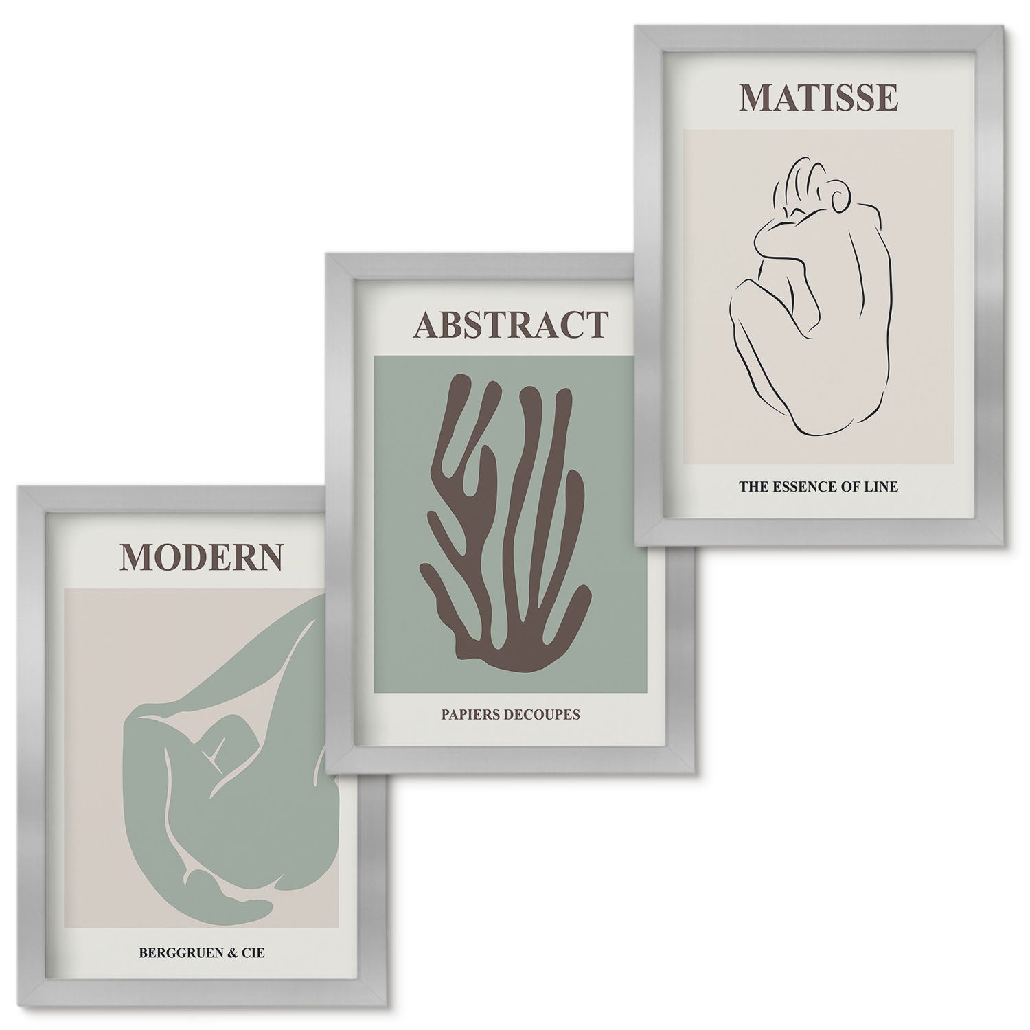 Zestaw obrazów w ramie - 3 części | Stylowe obrazy z abstrakcyjnymi motywami Henri Matisse | Srebrna ramka
