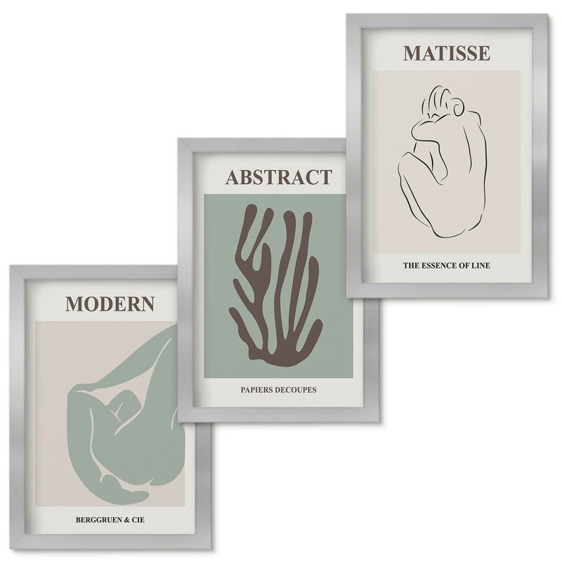 Zestaw obrazów w ramie - 3 części | Stylowe obrazy z abstrakcyjnymi motywami Henri Matisse | Srebrna ramka