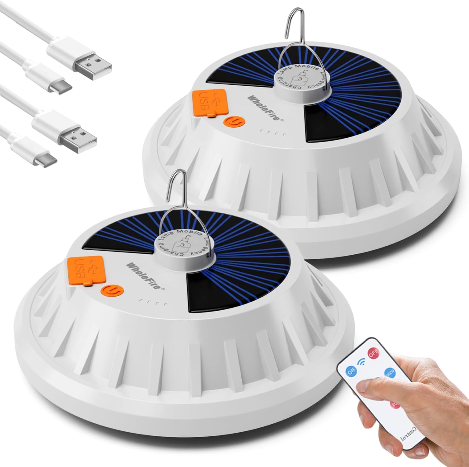 2-częściowa lampa kempingowa LED z akumulatorem USB, zasilana energią słoneczną, z pilotem, 5 trybów, wodoodporna lampa namiotowa IPX7, lampa ke