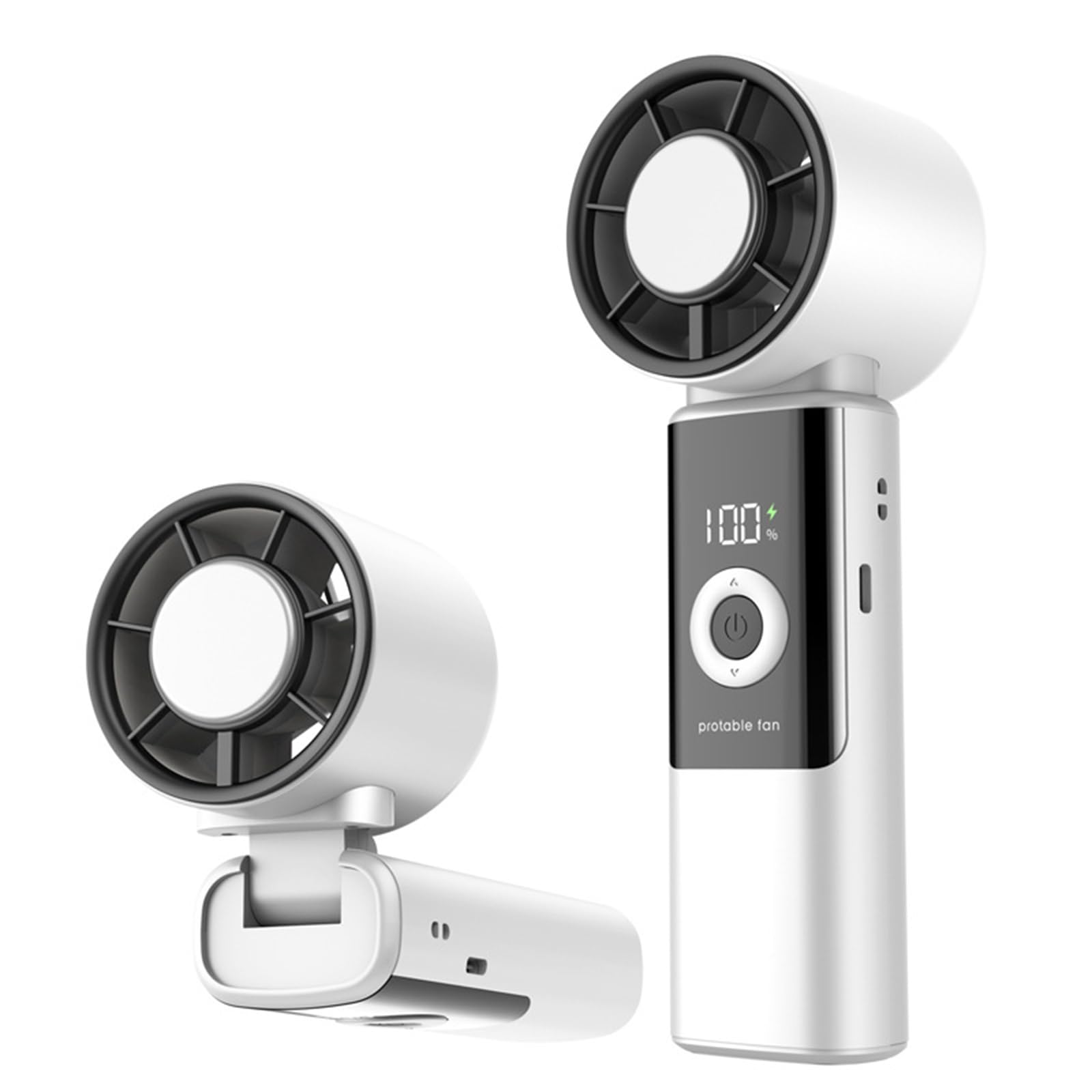 Przenośny wentylator turbo z ładowaniem USB-C o 199 prędkościach z ekranem cyfrowym, składany pod kątem 90°, chłodzenie lodowate, biały