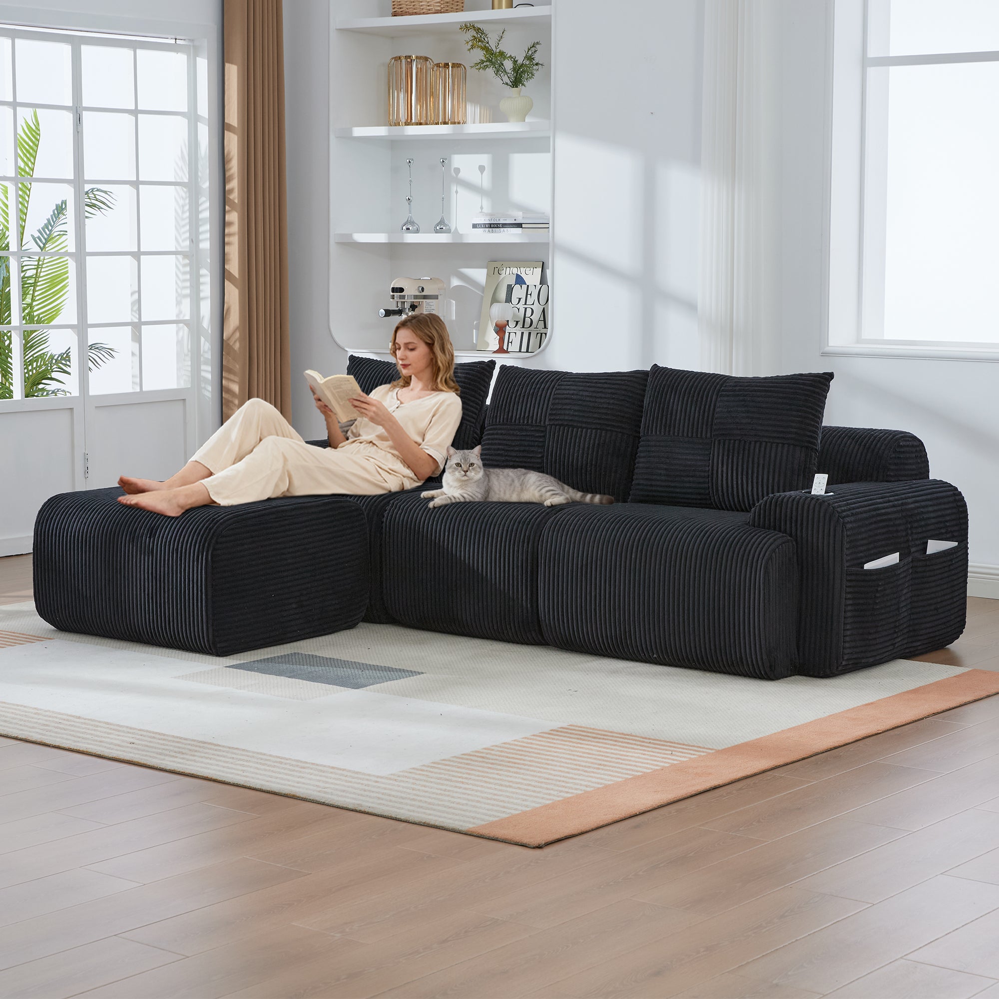 Sofa 268 x 174 x 80cm, welur, do salonu, do codziennego użytkowania, funkcjonalny element wyposażenia