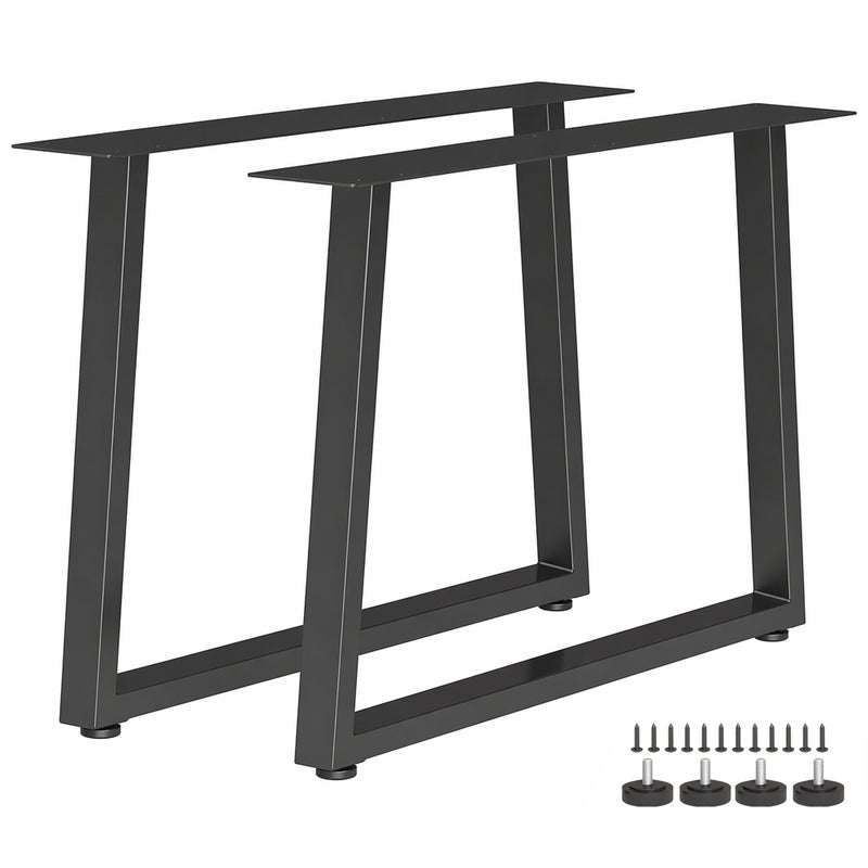 Zestaw 2 trapezowych stalowych nóg stołowych, 12 otworów i 12 śrub, nośność 75 kg, do ławki lub stolika kawowego, kolor czarny.