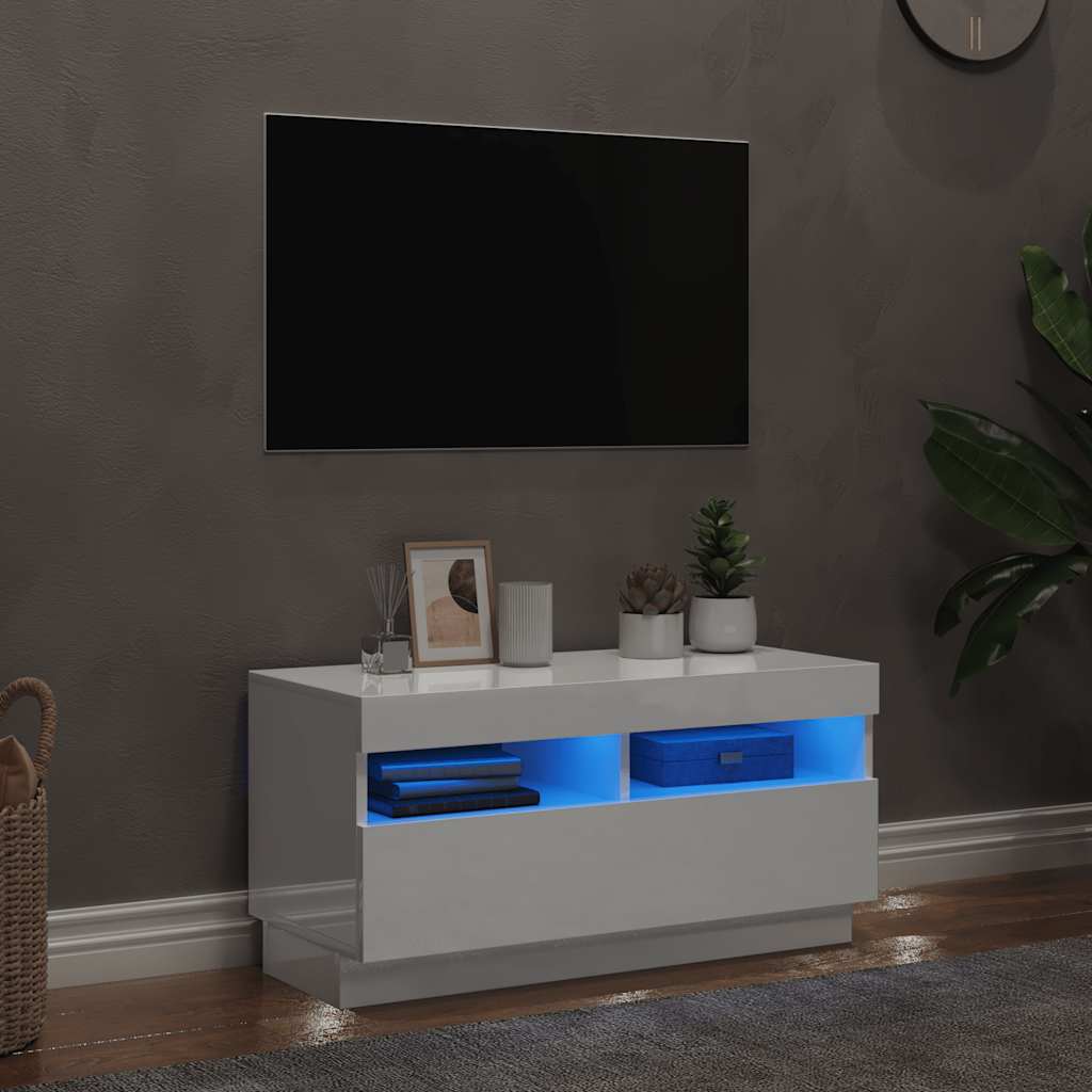 vidaXL Szafka TV z oświetleniem LED, biała z połyskiem, 80x35x40cm