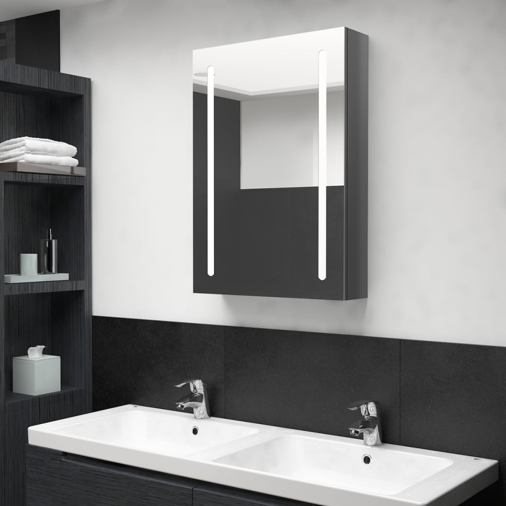 Szafka łazienkowa z lustrem i LED, lśniąca szarość, 50x13x70 cm vidaXL