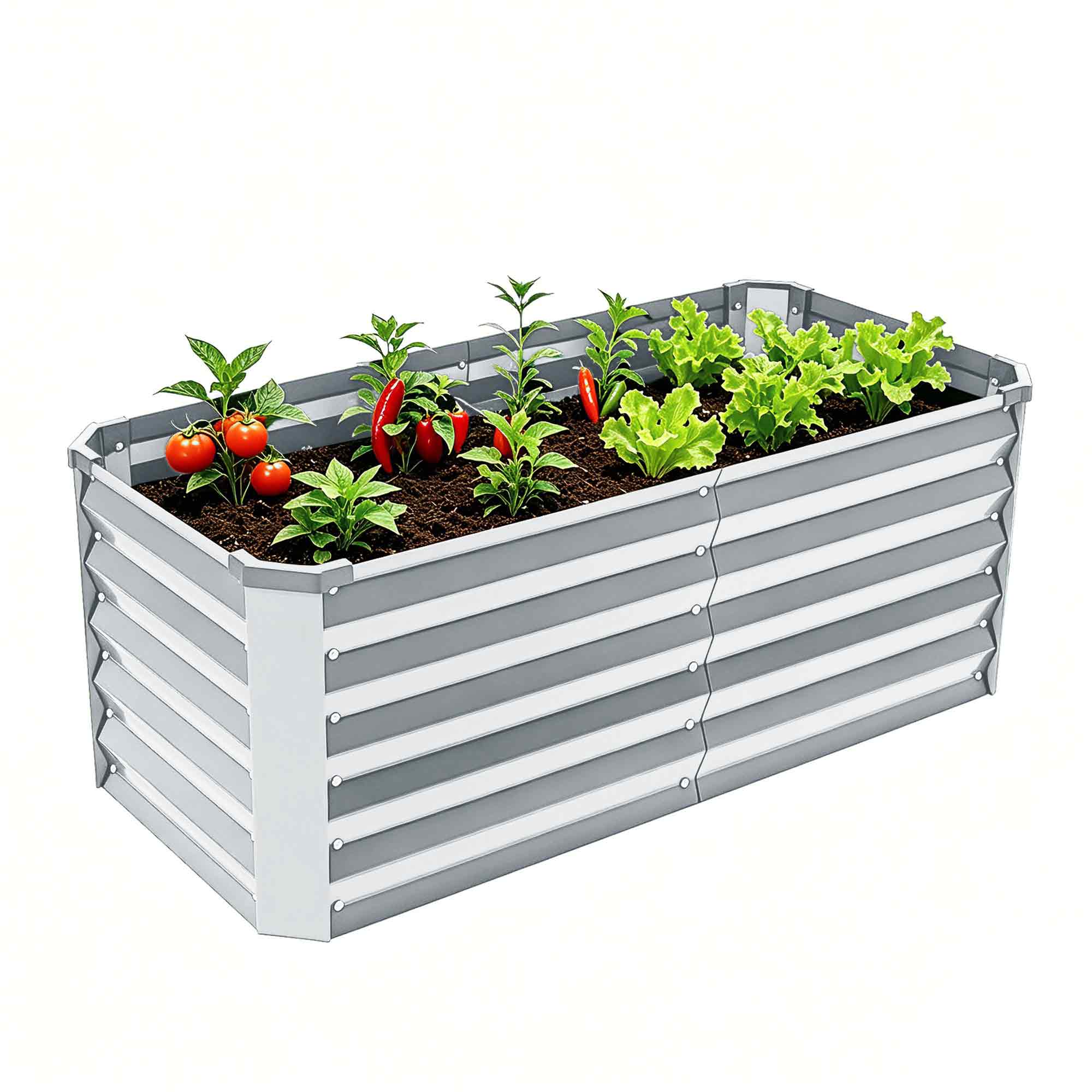 YITAHOME Metalowa podwyższana donica, srebrna, 120x58x46 cm