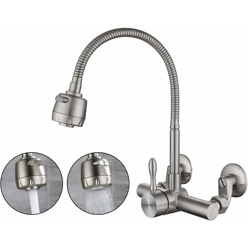 Bateria ścienna do kuchni ze stali nierdzewnej 304 – obrót 360°, montaż 6,3-24 cm, trwały i higieniczny kran