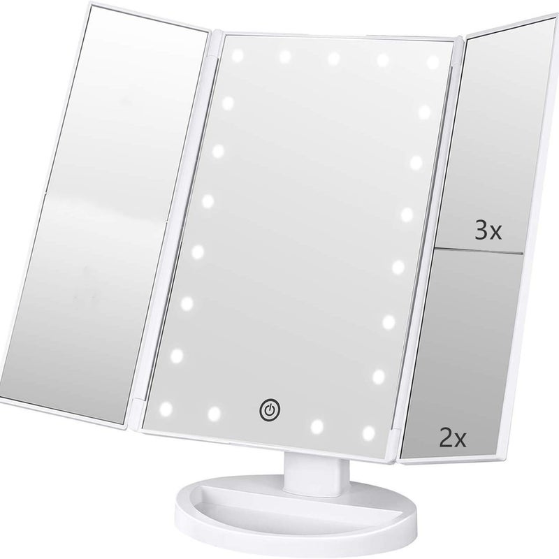 Lusterko do makijażu LED, podświetlane lusterko stołowe LED z powiększeniem 1X/2X/3X i obrotem o 180 stopni (białe)