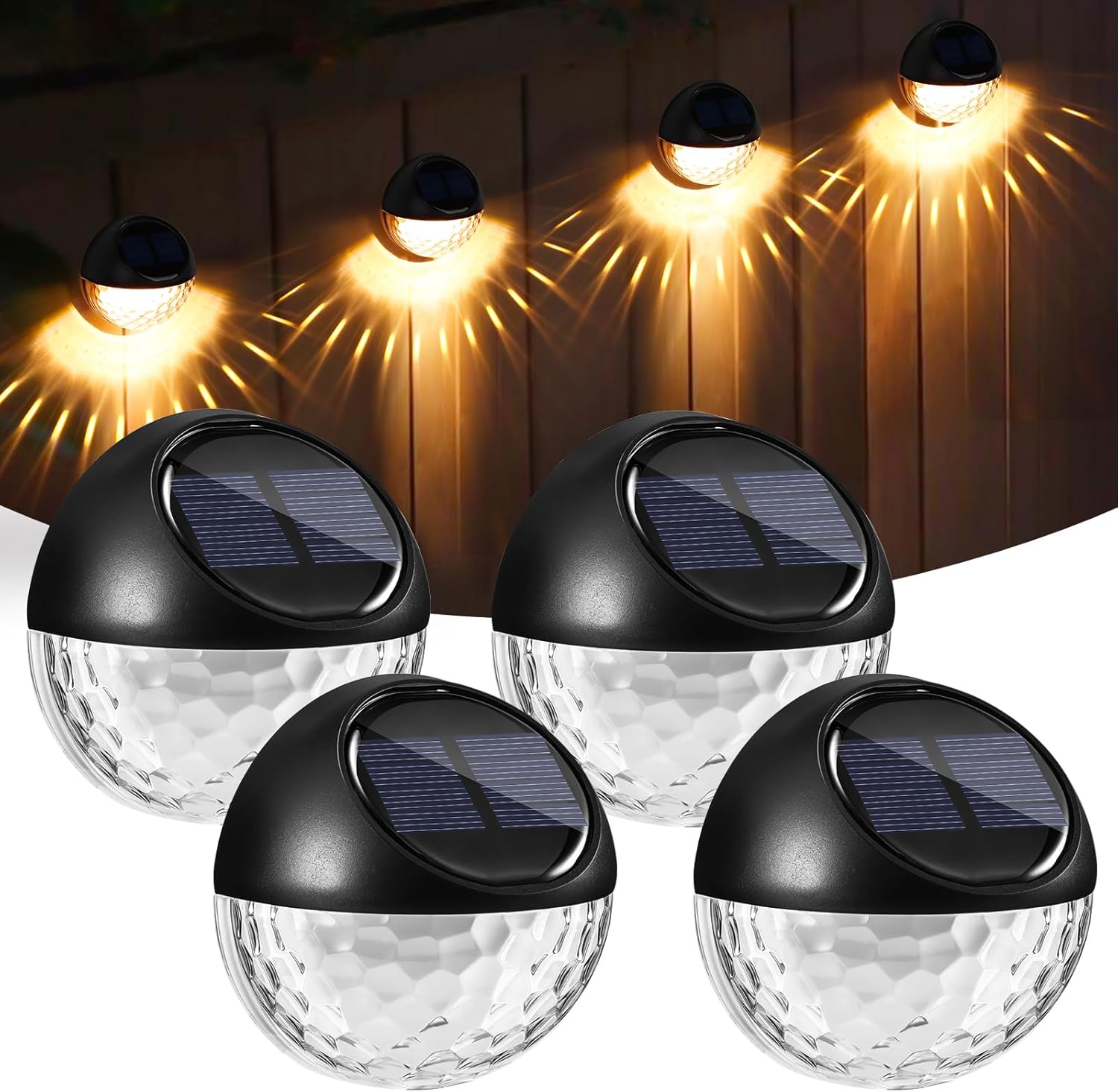 Murale Słoneczne Zewnętrzne, 4Pack Lampa Słoneczna do Ogrodu, Biała Ciepła Kinkiet LED Zewnętrzny, IP65 Wodoodporna Ogród Płot Dziedziniec Weranda
