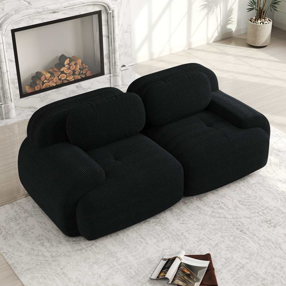 82-calowa Sofa Modułowa dla Dwojga w Sztruksie, z Zaokrąglonymi Podłokietnikami,Antypoślizgowa do Salonu i Kina Domowego