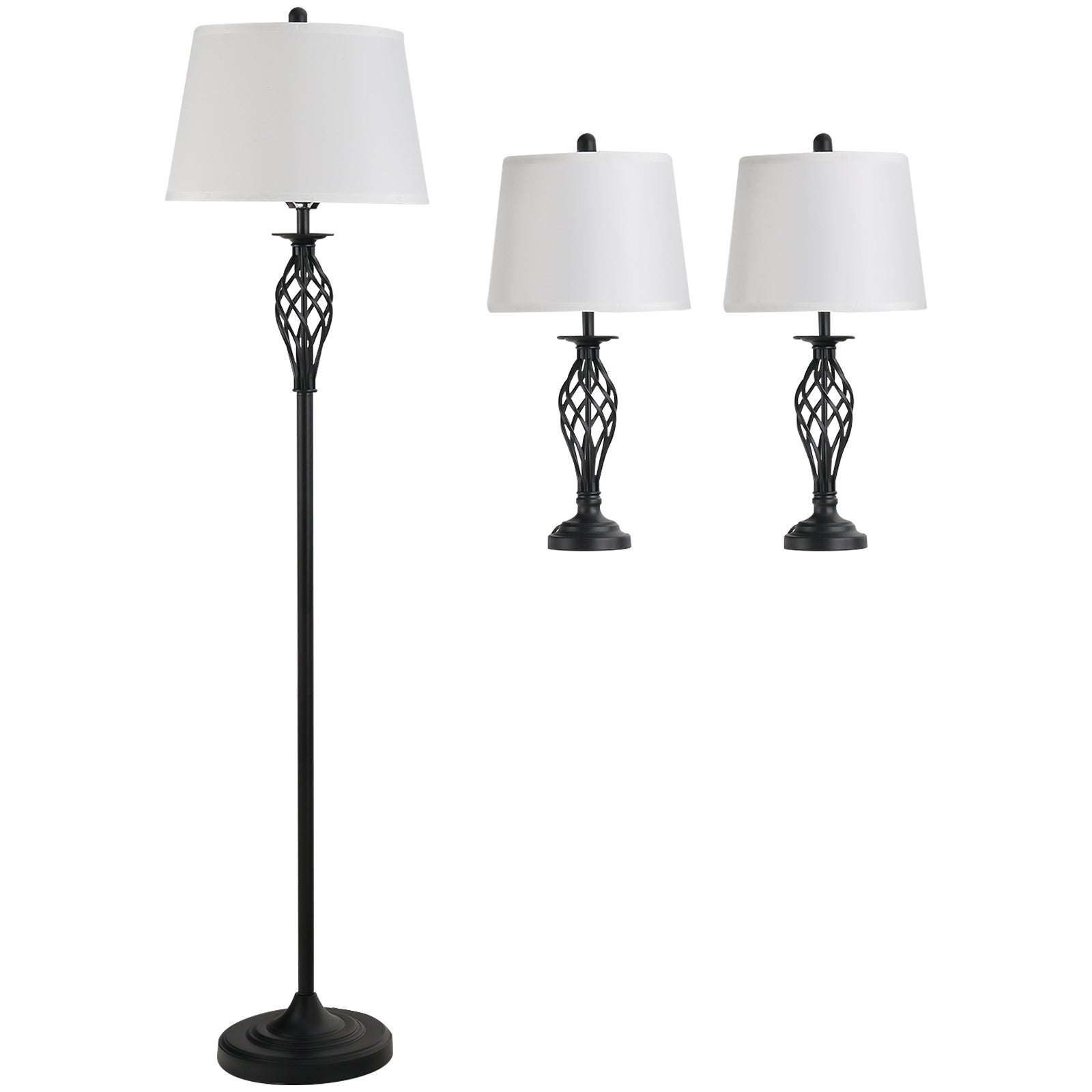 Zestaw 3 lamp: 2 lampy stołowe (ø38 x 158 cm) + 1 lampa podłogowa (ø30 x 62 cm) biała