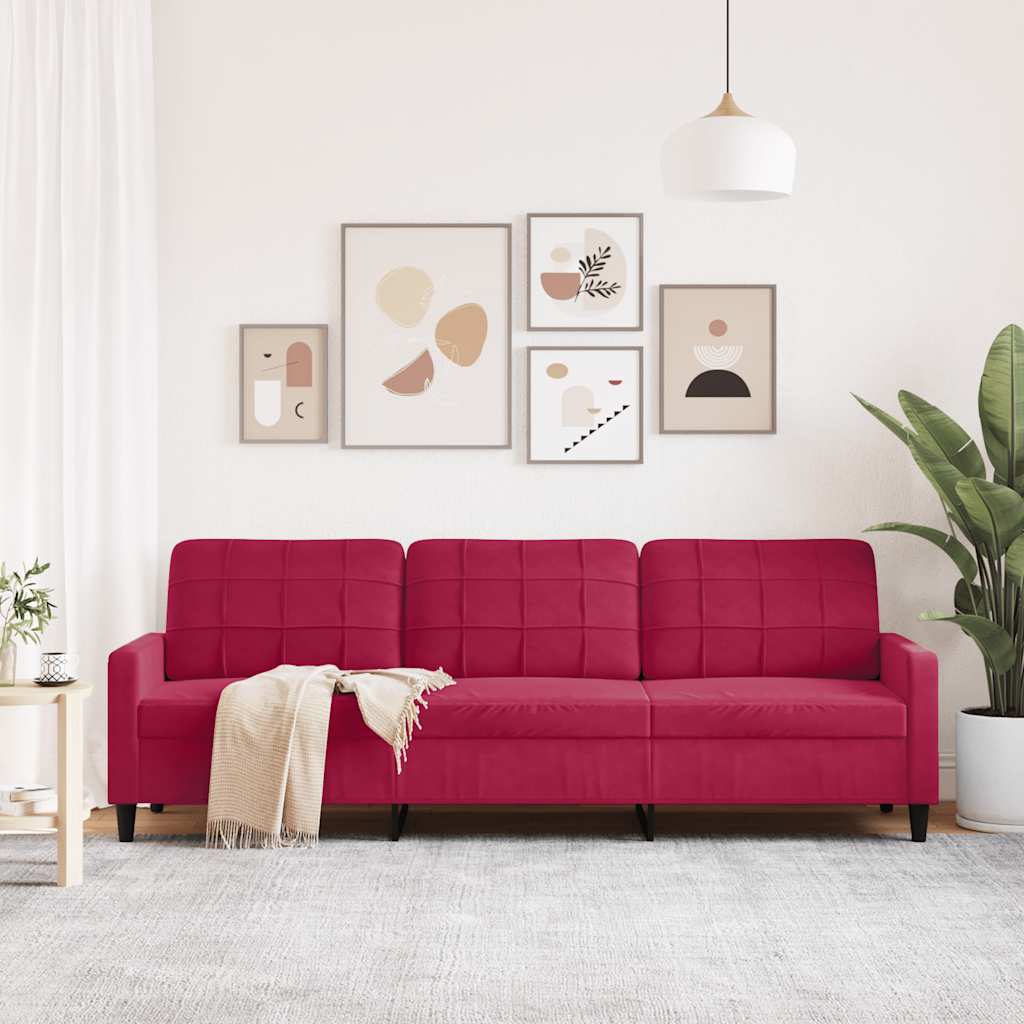 Sofa 3-osobowa, winna czerwień, 210 cm, obita aksamitem