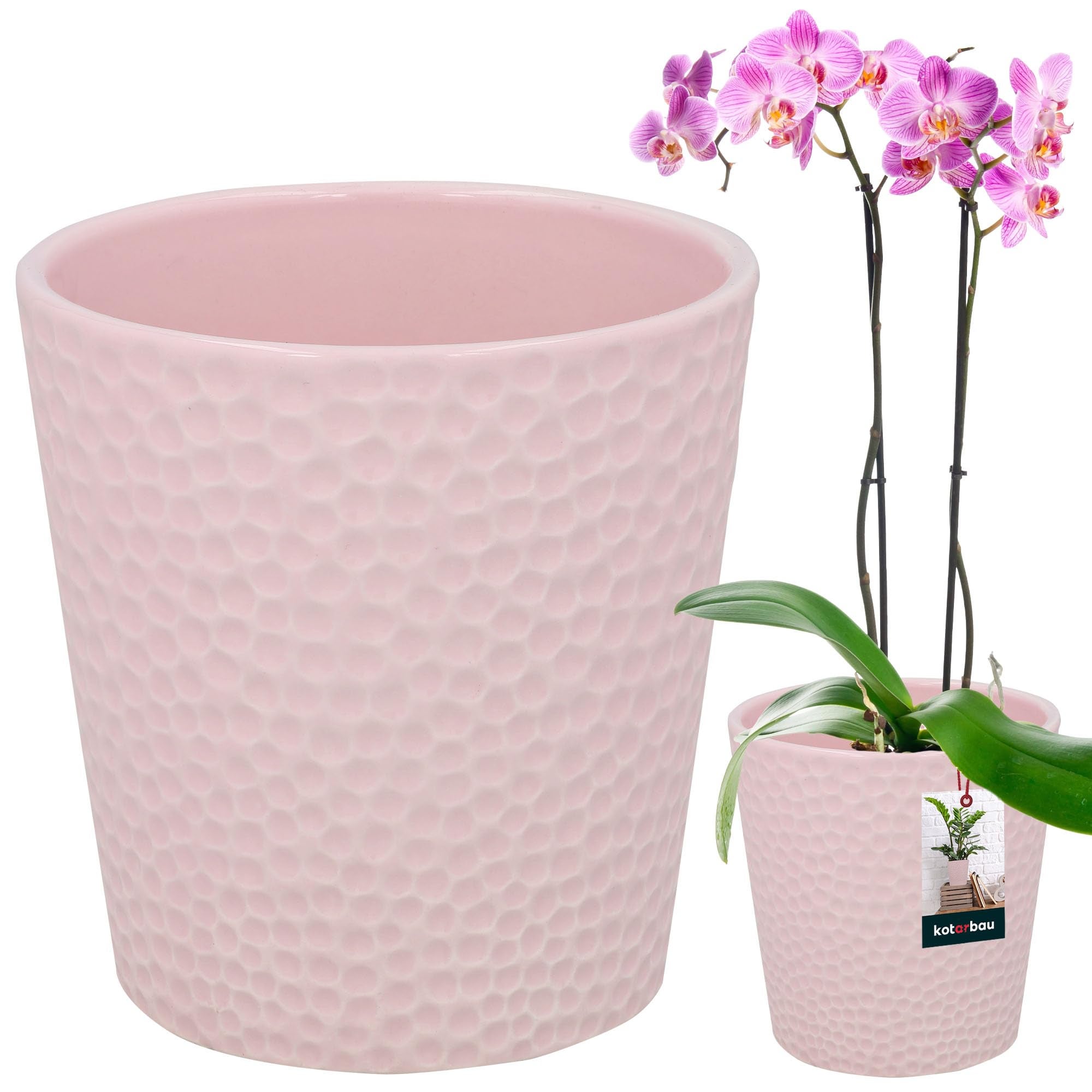 Doniczka ceramiczna różowa na kwiaty rośliny storczyki 9,5 cm - KOTARBAU