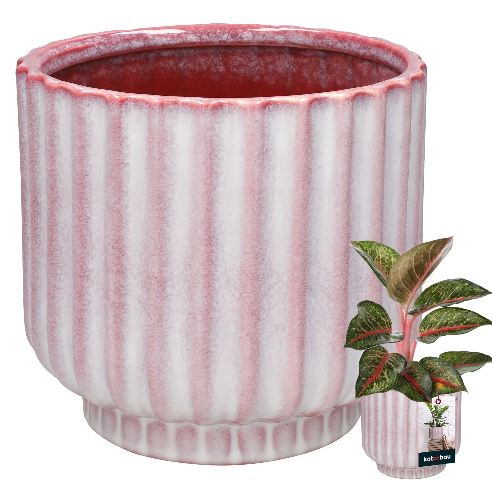 Doniczka ceramiczna ryflowana okrągła na kwiaty fi 13 cm - Kolor różowy - KOTARBAU