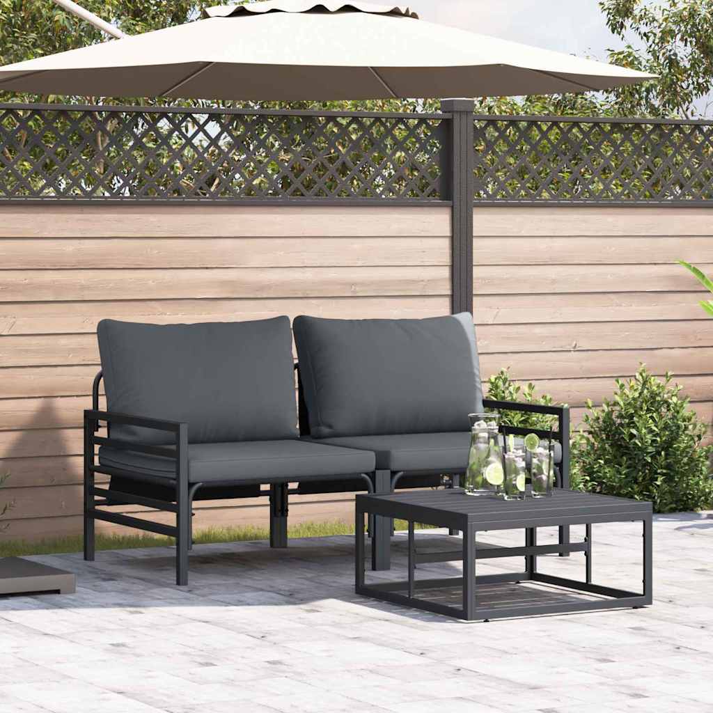 Zestaw Sof na Ogród z poduszką 3 pcs Czarny Stal vidaXL
