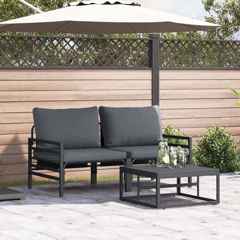 Zestaw Sof na Ogród z poduszką 3 pcs Czarny Stal vidaXL
