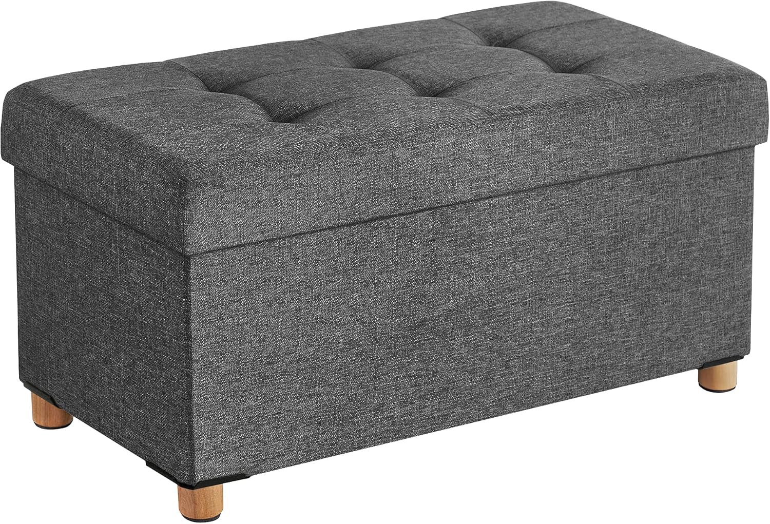 Pufa Songmics 76x38x40cm tapicerowana ciemnoszara nóżki prostokątna ze schowkiem