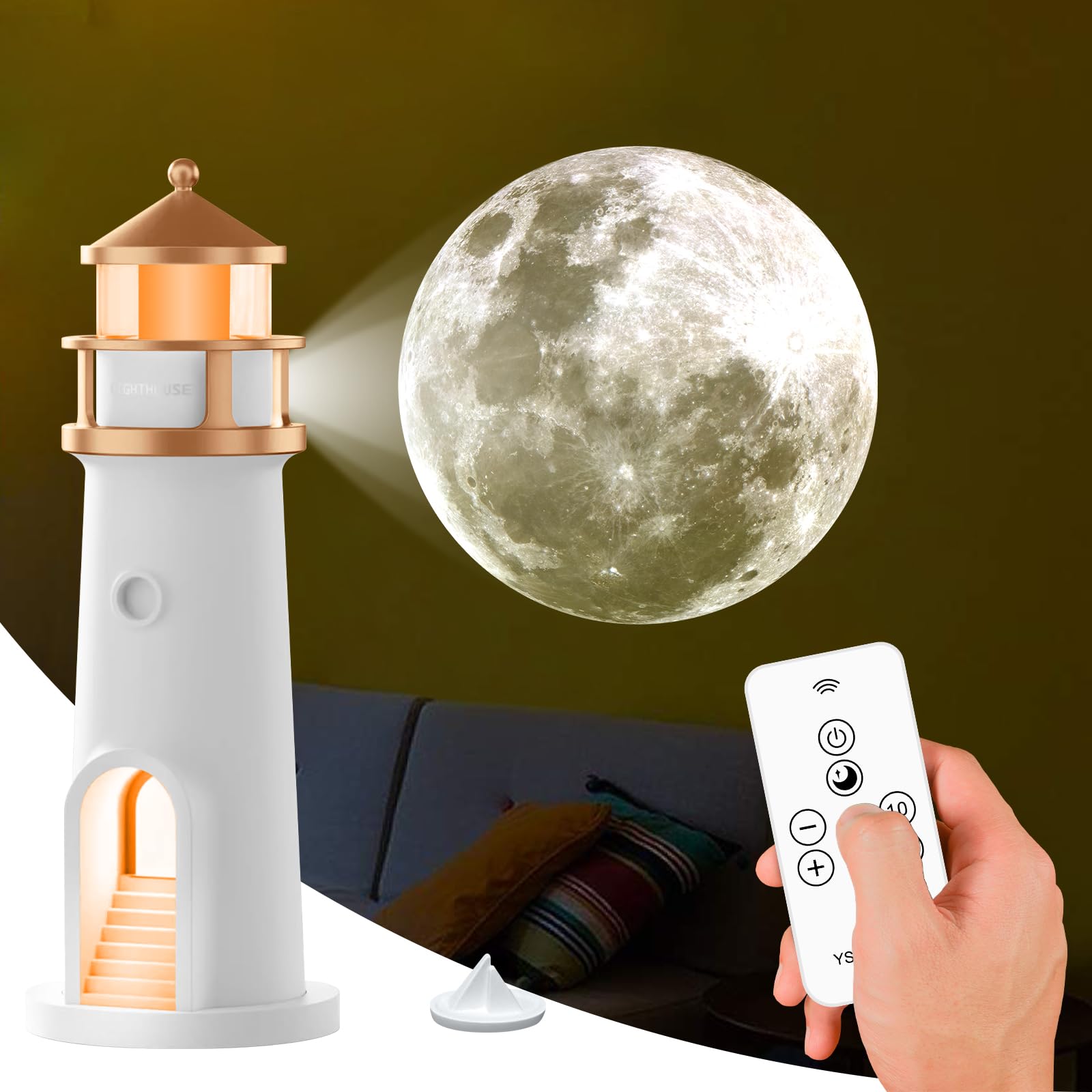 Lampka nocna projektor w kształcie księżyca przypominająca latarnię morską z pilotem LED ładowalna idealna do dekoracji pokoju na urodziny Walentynki