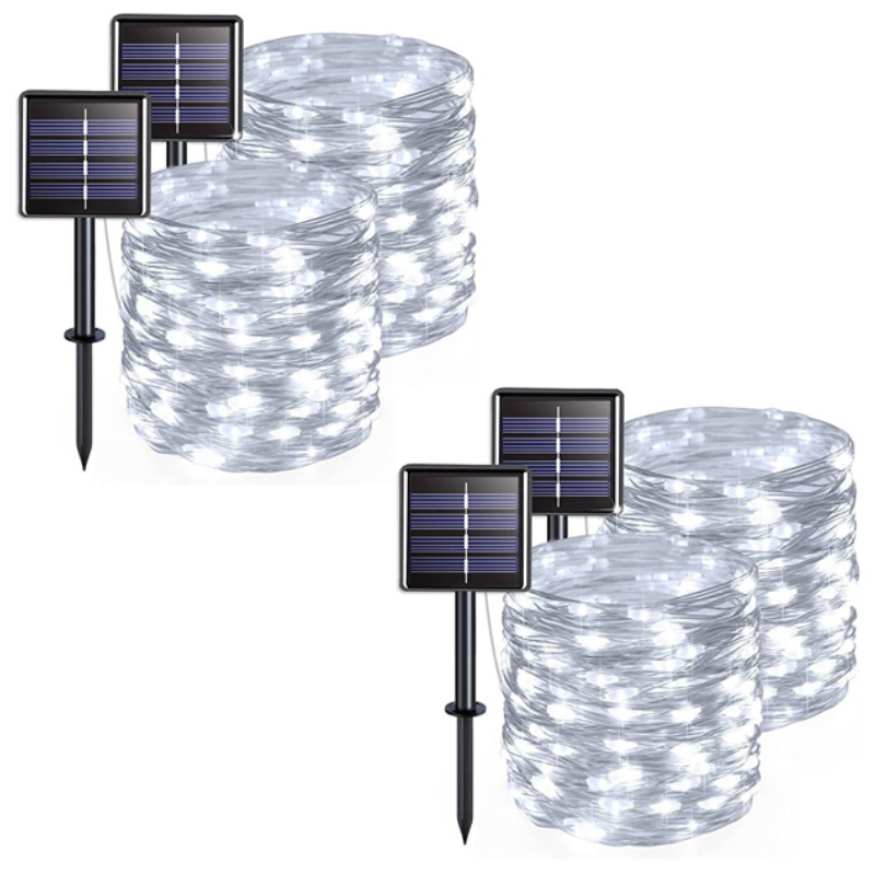 4-punktowe zewnętrzne lampki solarne, drut miedziany, wodoodporne, 42 metry na lampkę, 400 diod LED (białe światło)