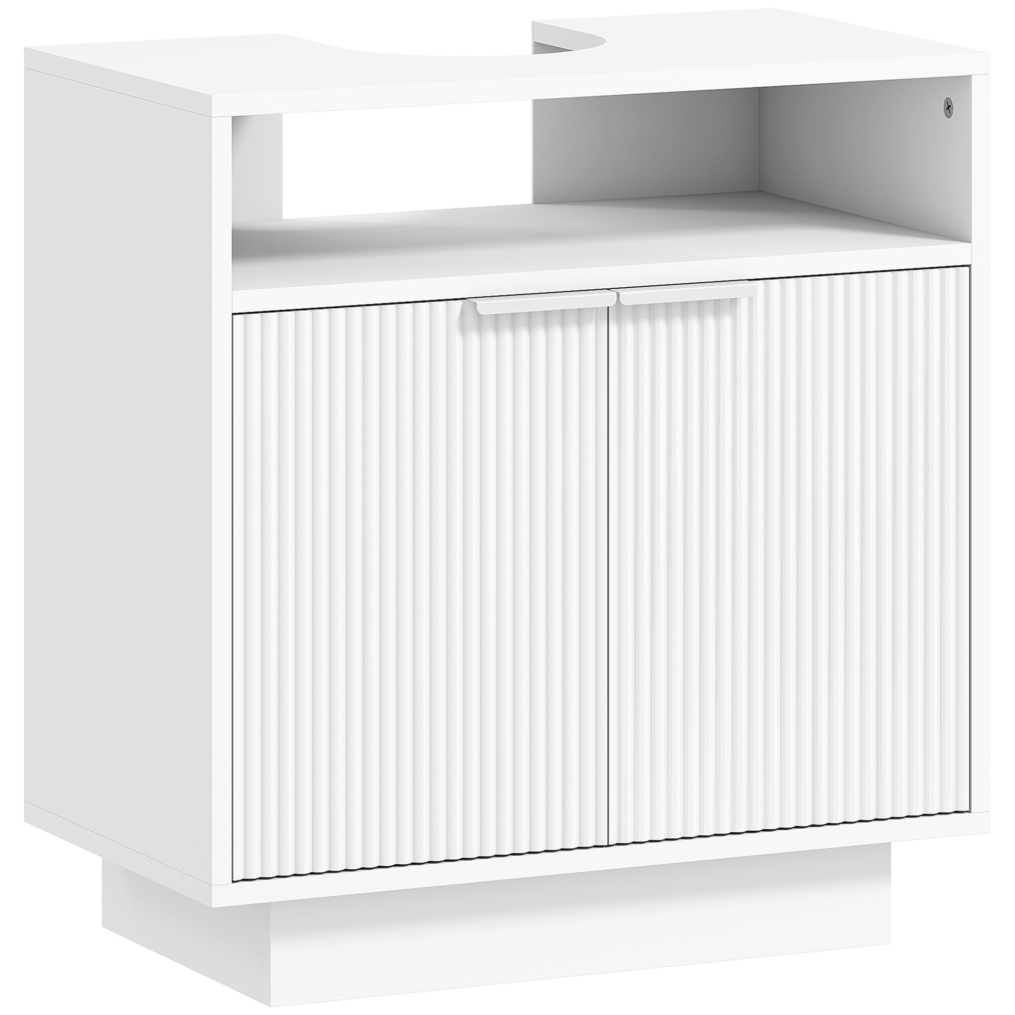 Umywalka niska meblowa z 2 drzwiami ryflowanymi i otwartą komorą na umywalkę bez postumentu 60x33x63 cm Biała
