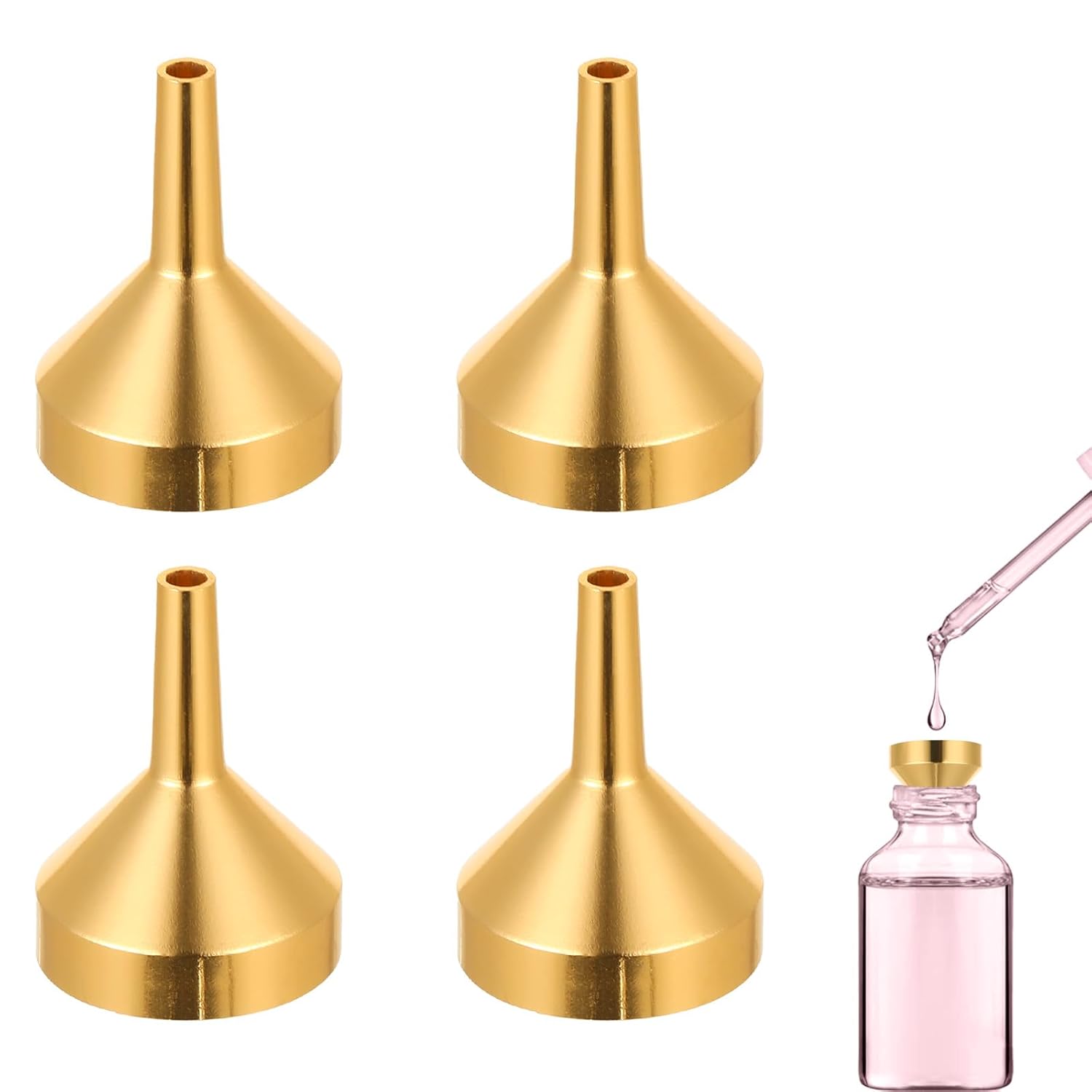 Zestaw 4 mini lejków aluminiowych - Mały lejek metalowy do napełniania olejkami eterycznymi, napełniania małych butelek, dozowania perfum, piaskowy (1