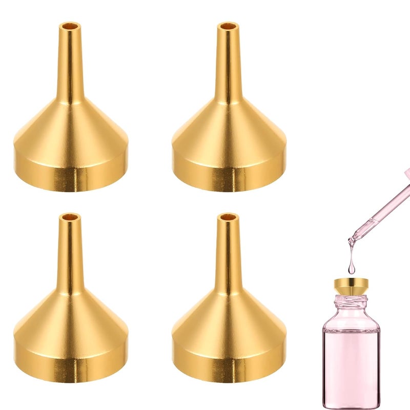 Zestaw 4 mini lejków aluminiowych - Mały lejek metalowy do napełniania olejkami eterycznymi, napełniania małych butelek, dozowania perfum, piaskowy (1
