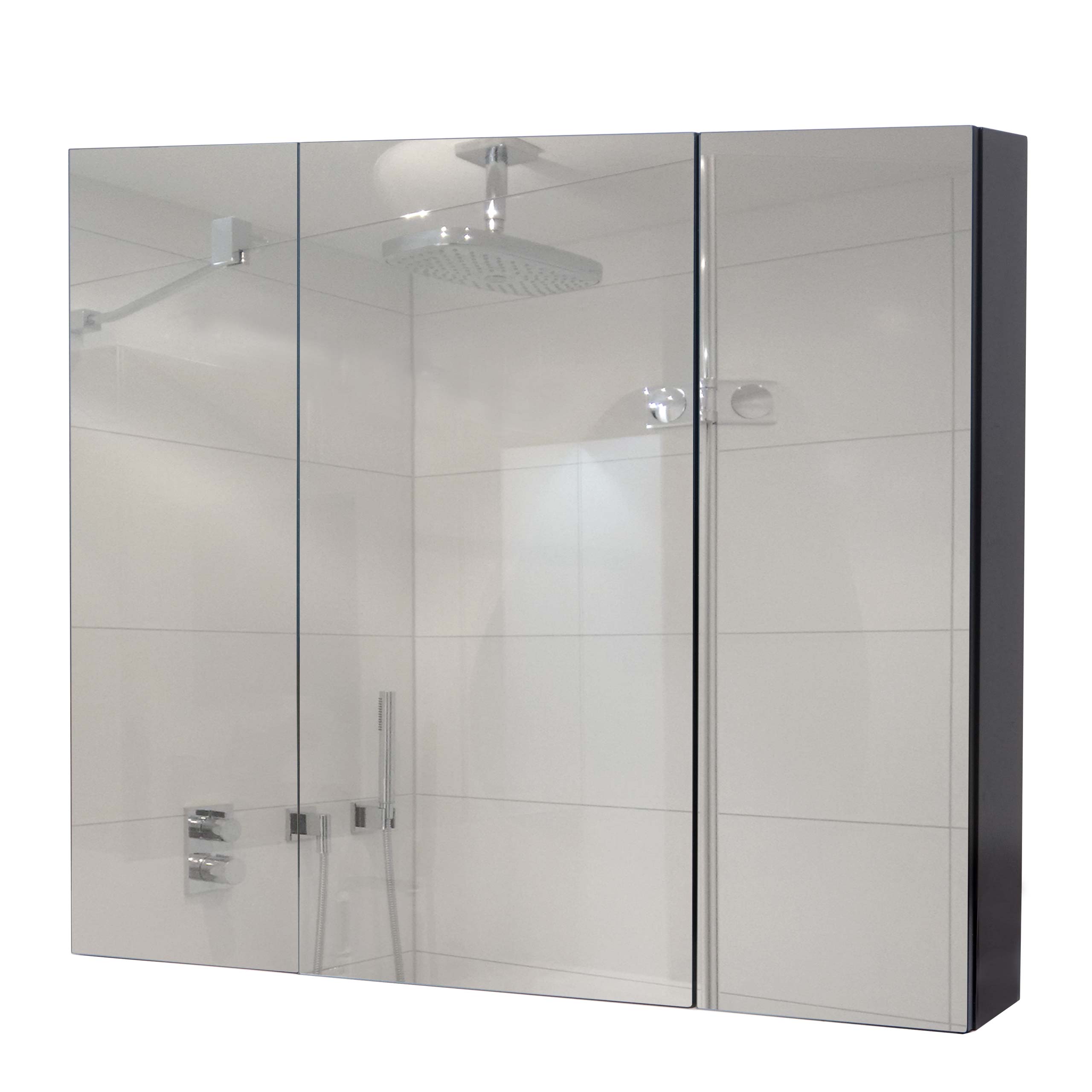 Szafka z lustrem HWC-B19b, szafka łazienkowa wisząca, 6 półek o wykończeniu na wysoki połysk, certyfikat MVG, 70x80x16 cm ~ czarna