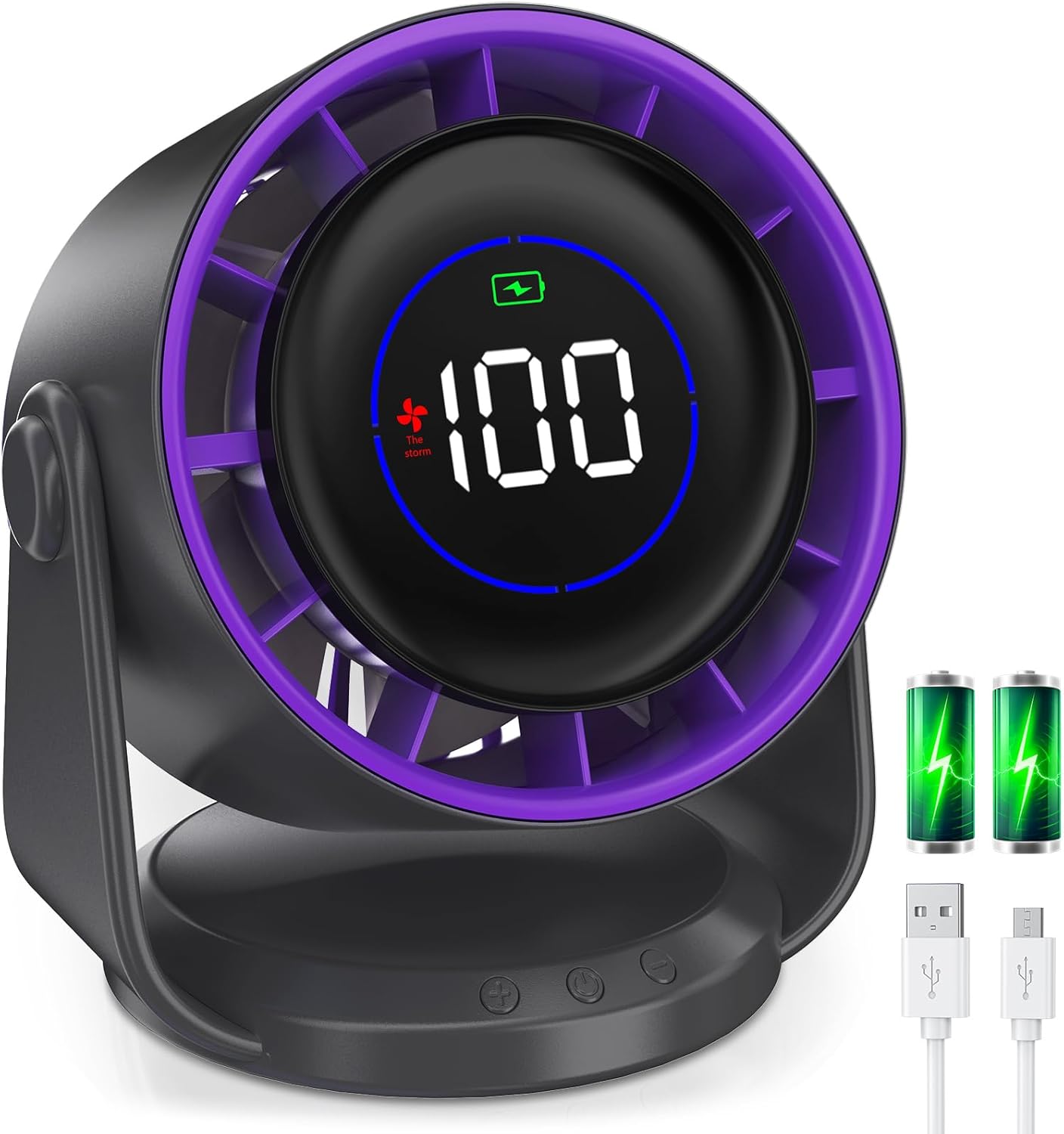 Wentylator biurkowy, bardzo cichy wentylator biurkowy, 100 prędkości wiatru, mocny wentylator USB, akumulator, regulowane nachylenie
