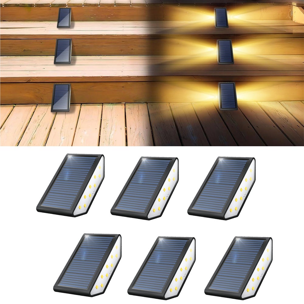 Zestaw solarnych lamp zewnętrznych do schodów światło białe ciepłe wodoszczelność automatyczne włączanie do patio na podwórko na ścieżkę na werandę