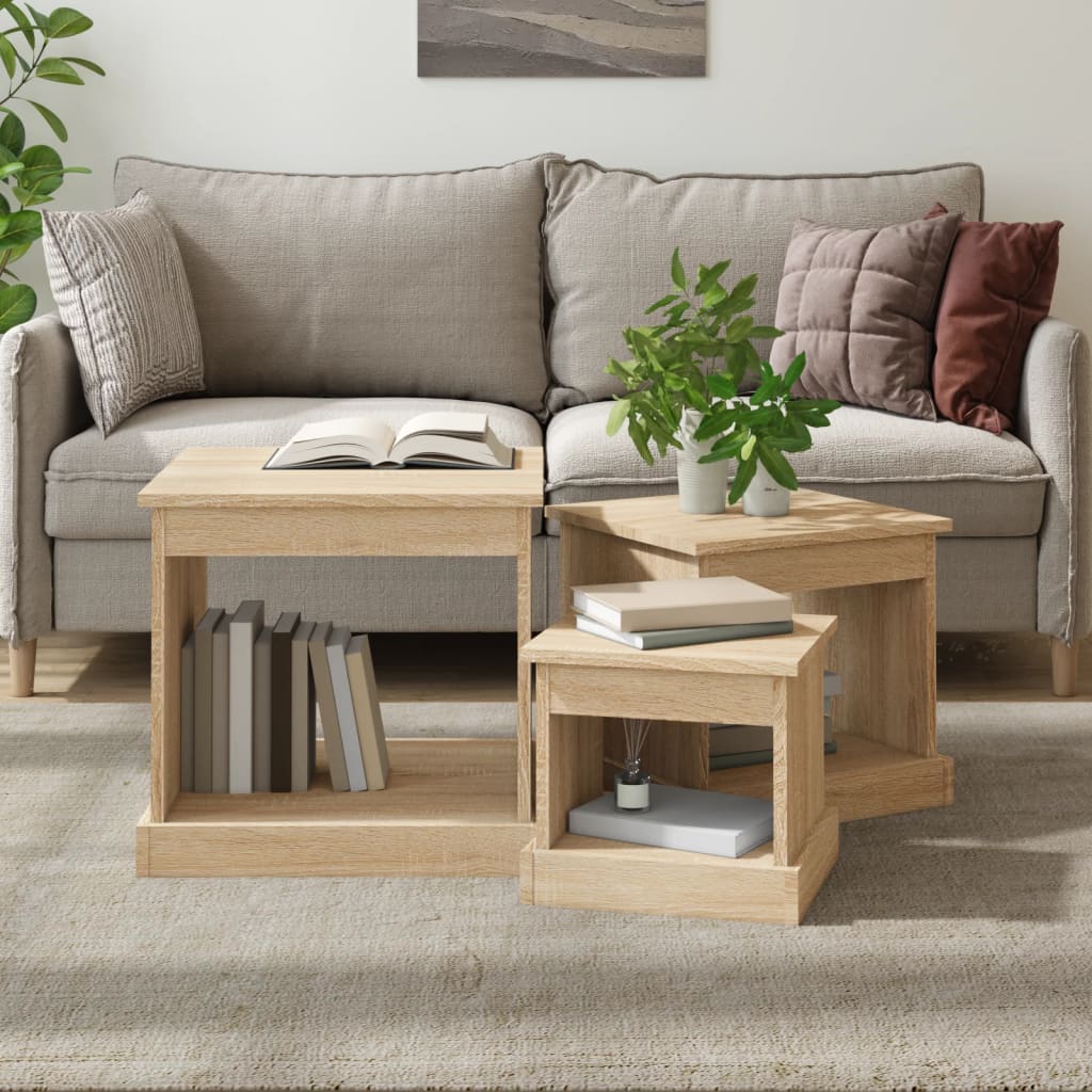 Stoliki kawowe, 3 szt., dąb sonoma, materiał drewnopochodny vidaXL
